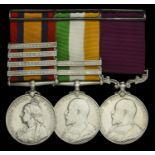Three: Private J. Miles, Royal Sussex Regiment Queen's South Africa 1899-1902, 4 clasps,...