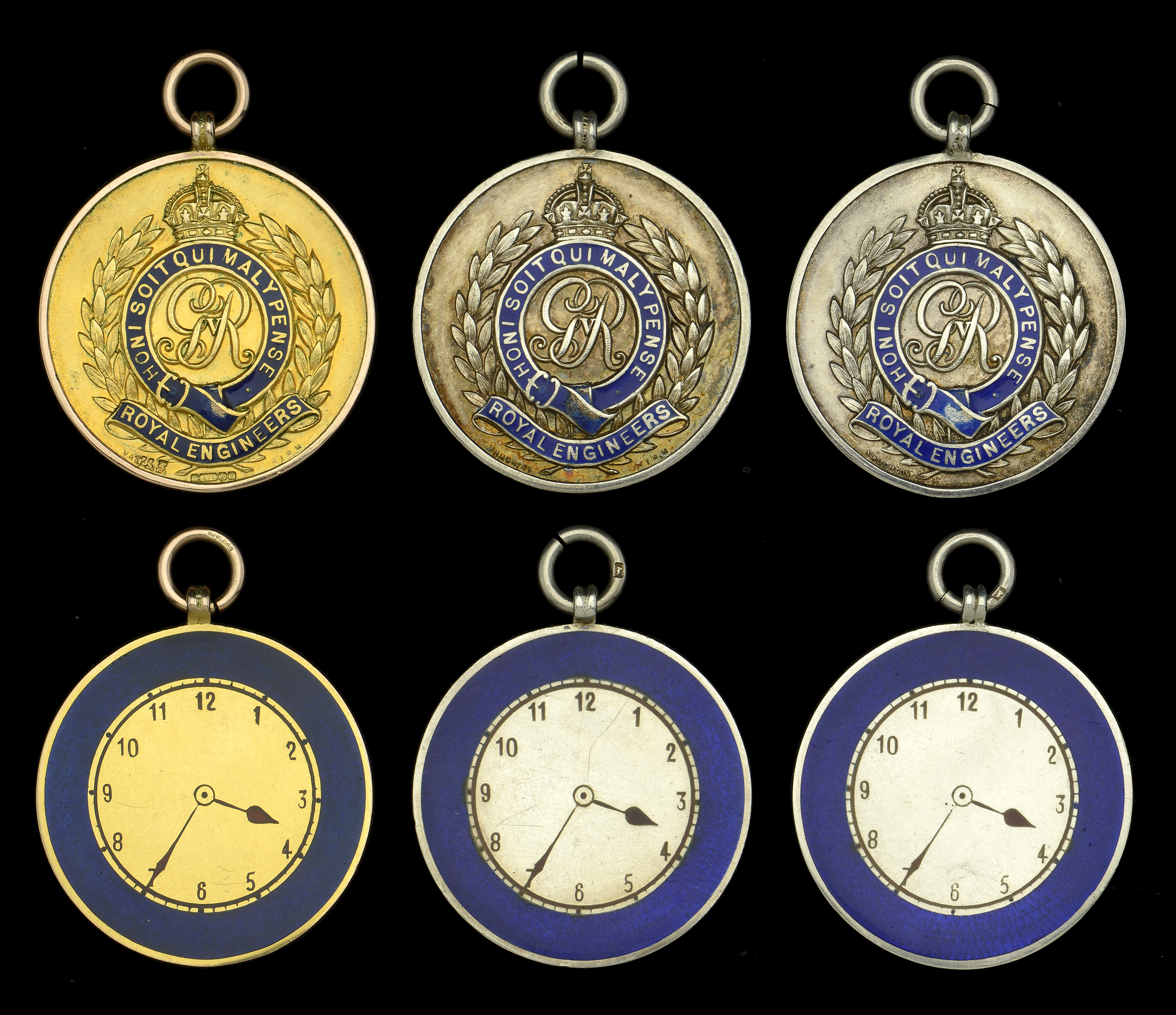 Regimental Medallions (3), Royal Engineers, 32mm, gold (9ct., 17.50g) and enamel, with Corps...