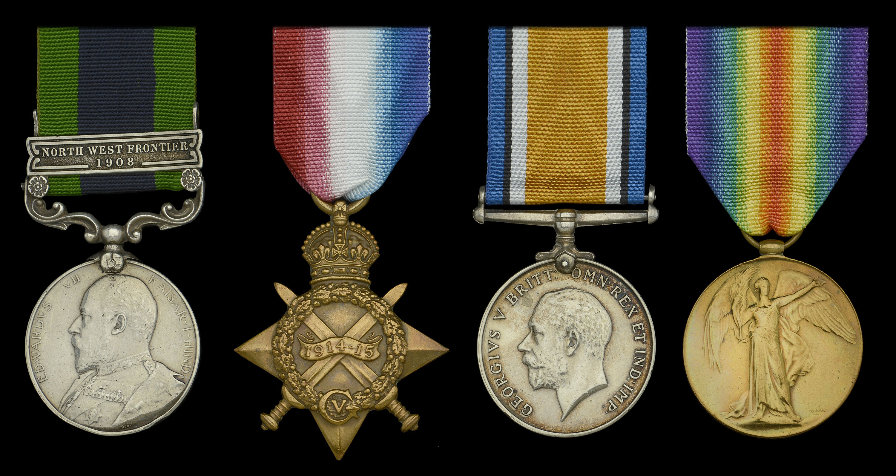 Four: Driver J. Ampleford, Royal Field Artillery India General Service 1908-35, 1 clasp,...