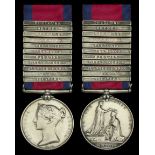 The 11-clasp Peninsula War medal awarded to Colour-Sergeant Jacob Wiley, 83rd Foot, who was...