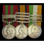 Three: Private G. Singleton, Hampshire Regiment India General Service 1895-1902, 1 clasp,...
