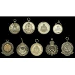 Regimental Prize Medals (9), Lancashire Fusiliers (9), all silver, one with yellow metal cen...