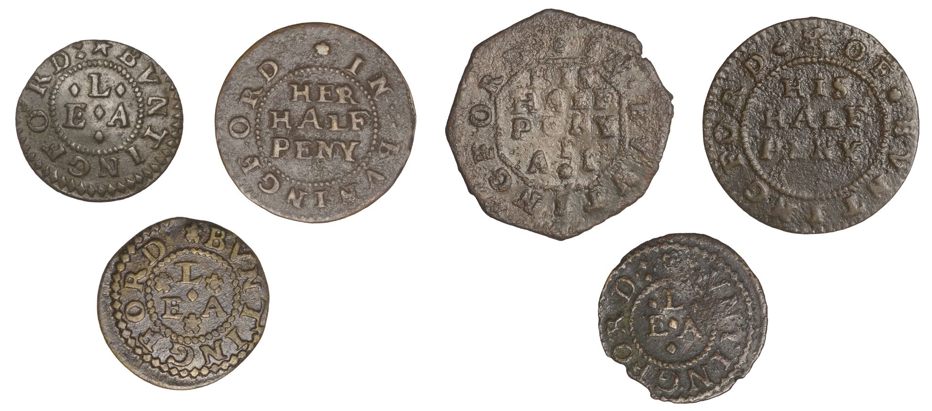 Buntingford, Mary Edwards, Halfpenny, 1669, 1.85g/3h (N 2156; BW. 64); William Ferris, Halfp... - Image 2 of 2