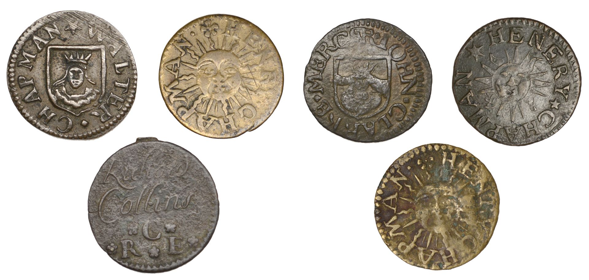 17th Century Tokens, SOMERSET, Bath, Henry Chapman, Farthings (3), reads henery, 1.06g/12h (...