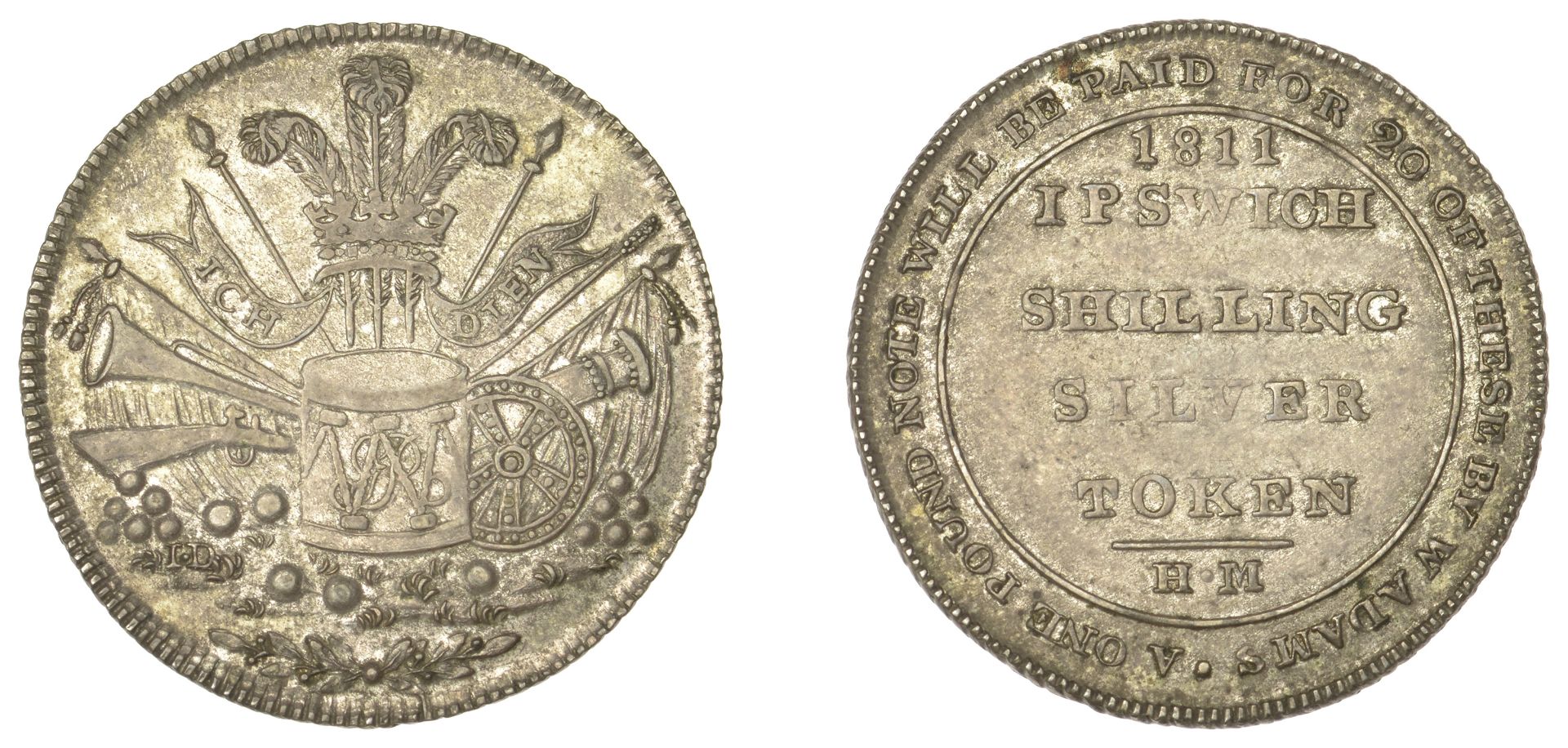 19th Century Tokens, SUFFOLK, Ipswich, William Adams, 'Morgan's' Shilling, 1811, Prince of W...