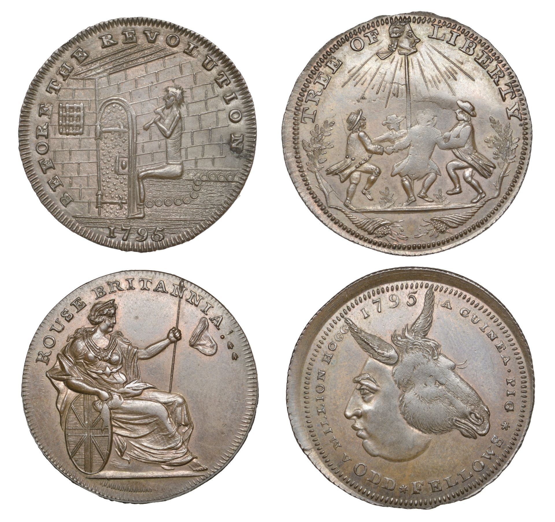 18th Century Tokens, LONDON, Thomas Spence series, mule Halfpence (2), heads of man and ass...