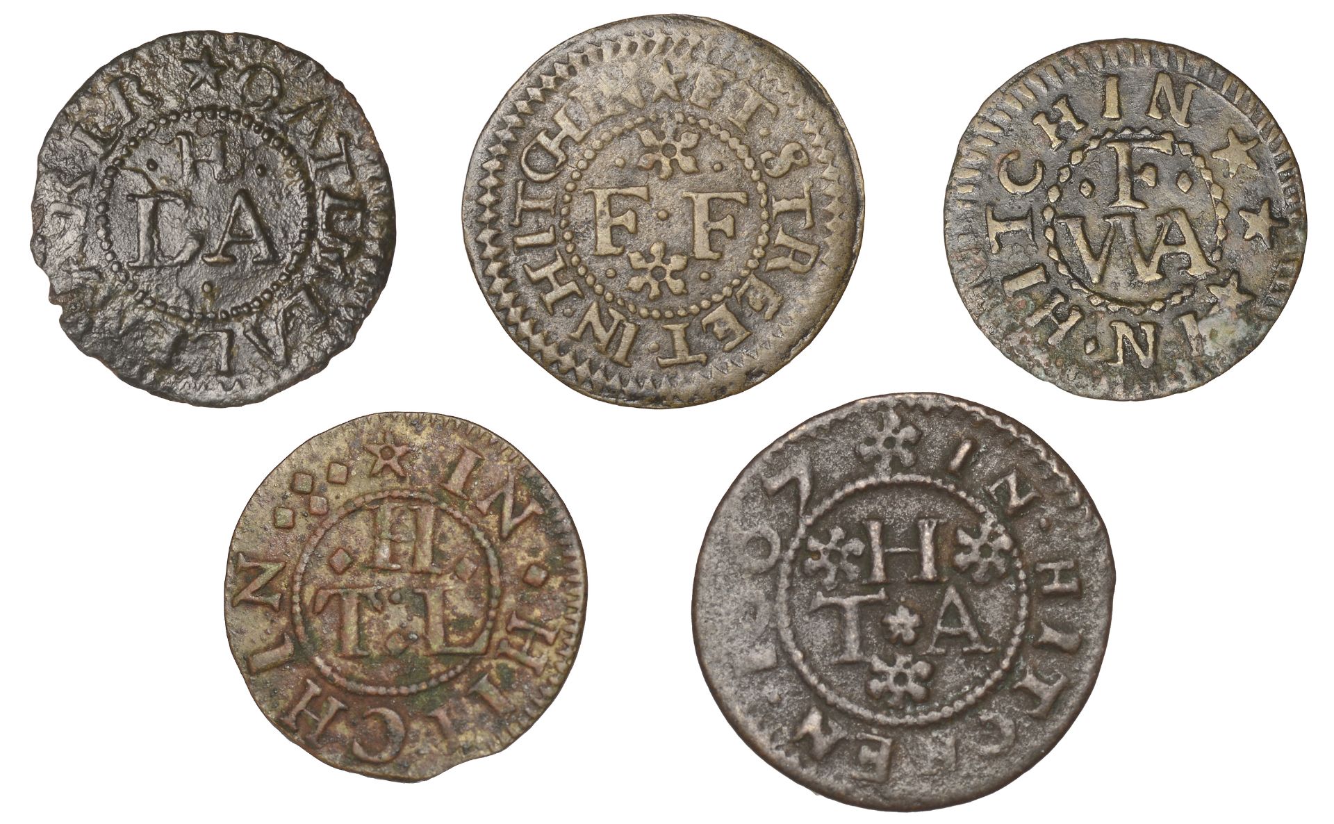 Hitchin, Fran Feild, Farthing, 1667, 0.92g/9h (N 2223; BW. 115); William Fuller, Farthing, 0... - Image 2 of 2