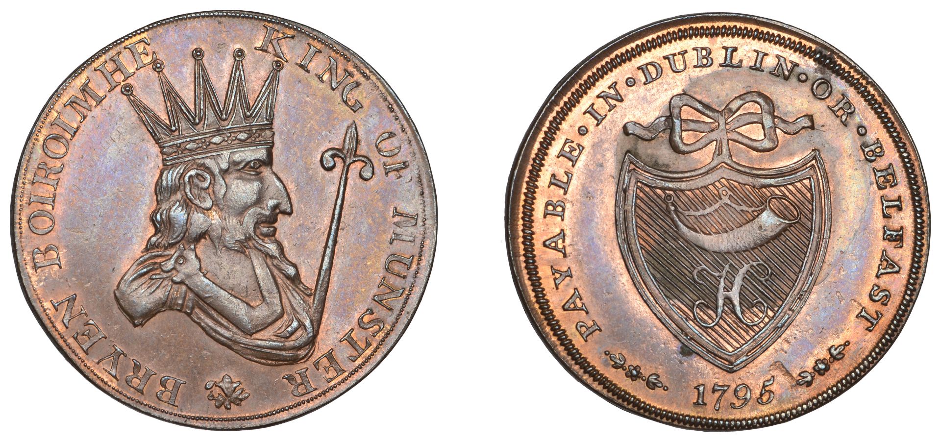 18th Century Tokens, MUNSTER [Co Clare, Cork, Kerry], Prattent's mule Halfpenny, bust of Bry...