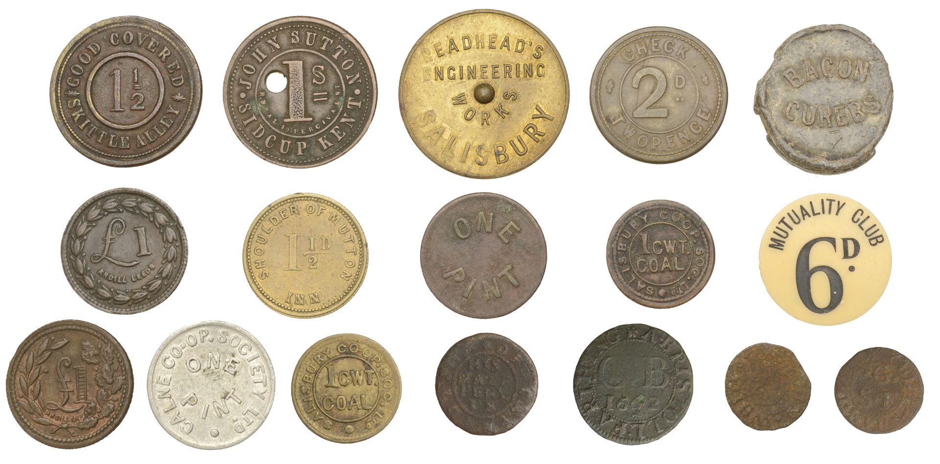 Miscellaneous Tokens and Checks, WILTSHIRE, Calne, Calne CSL [Founded 1903], One Pint (2), b...