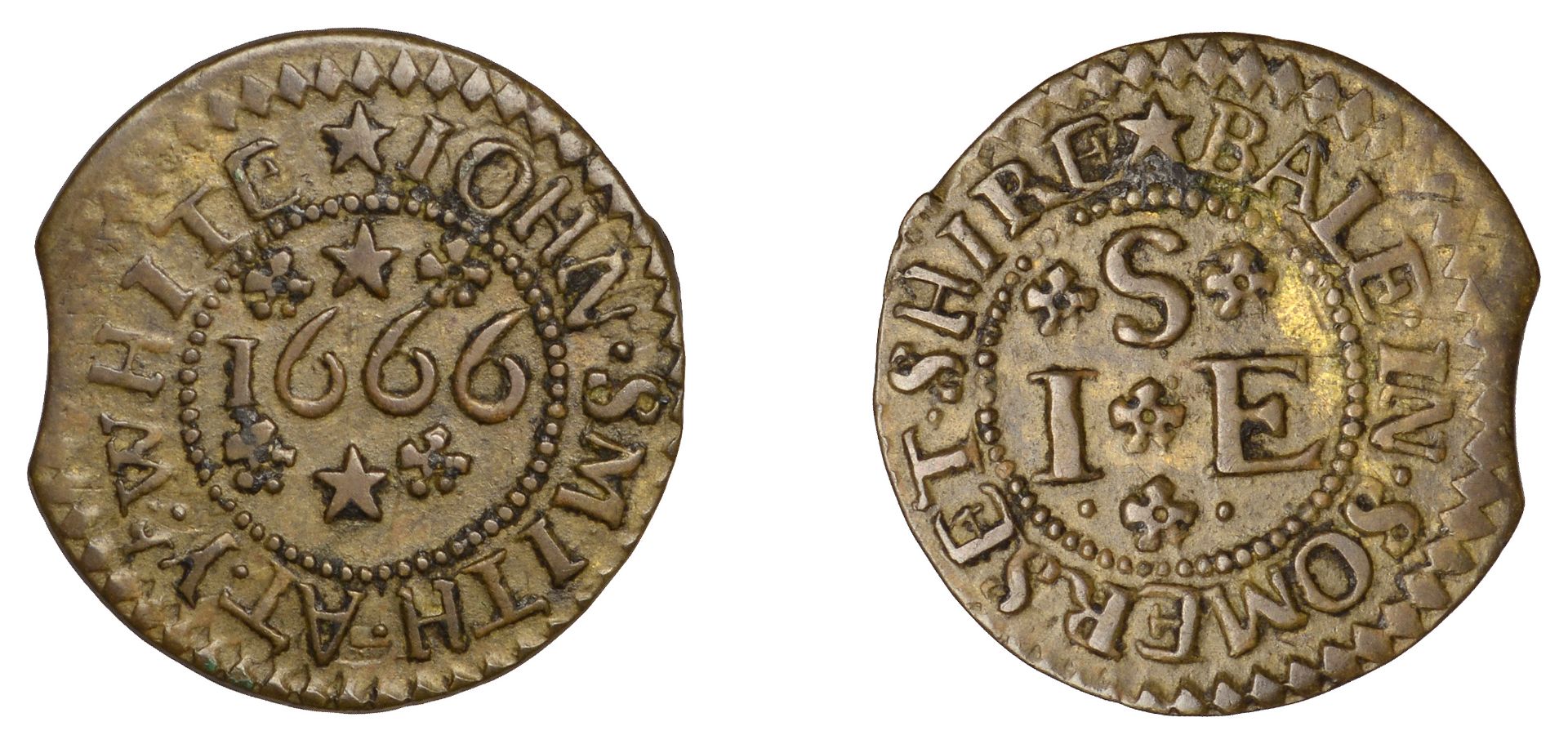 17th Century Tokens, SOMERSET, White Ball [Sampford Arundel], John Smith, Farthing, 1666, 0....