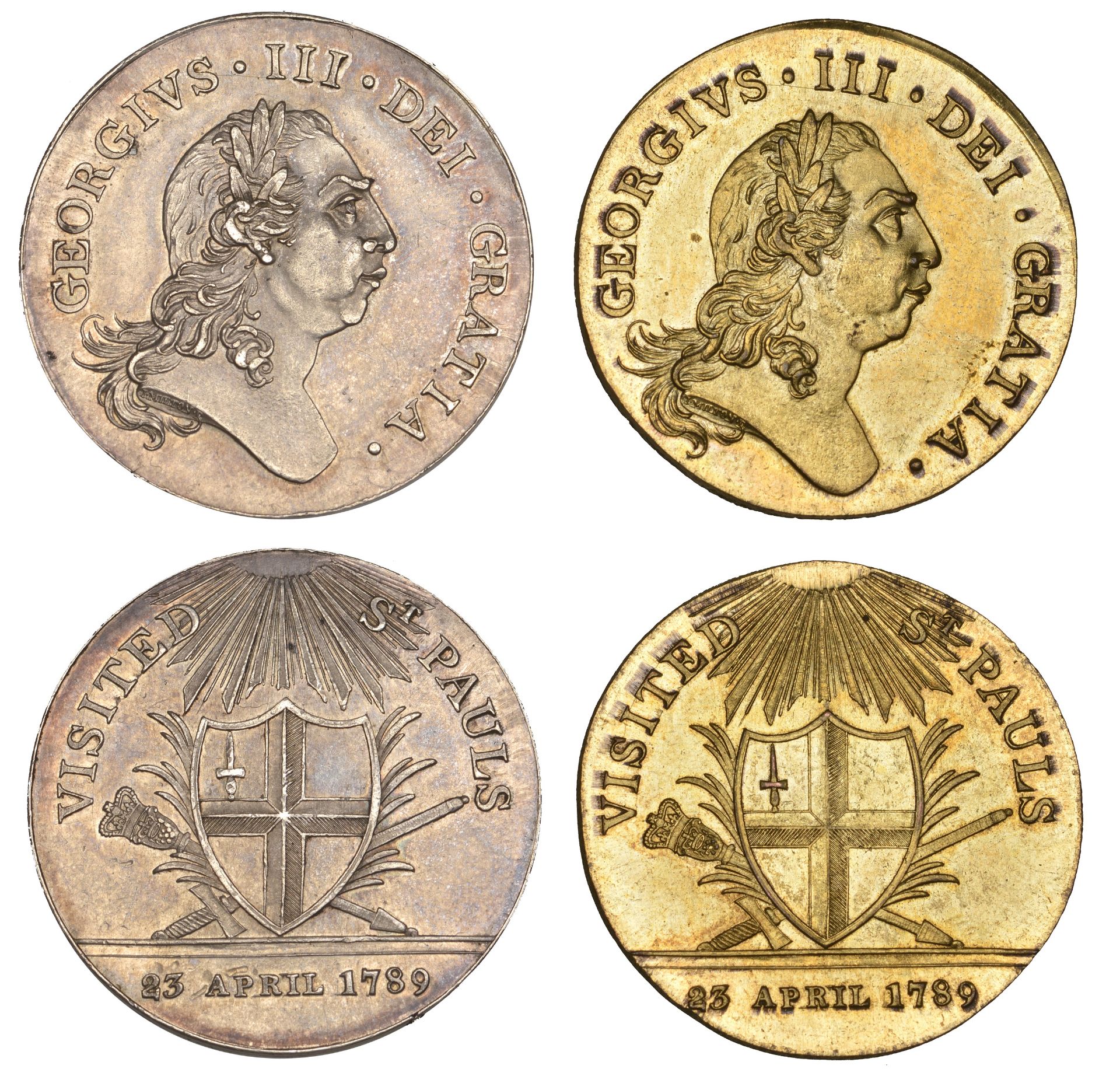 Historical Medals, George III, Thanksgiving at St Paul's, 1789, medals by J. Milton (2), in...