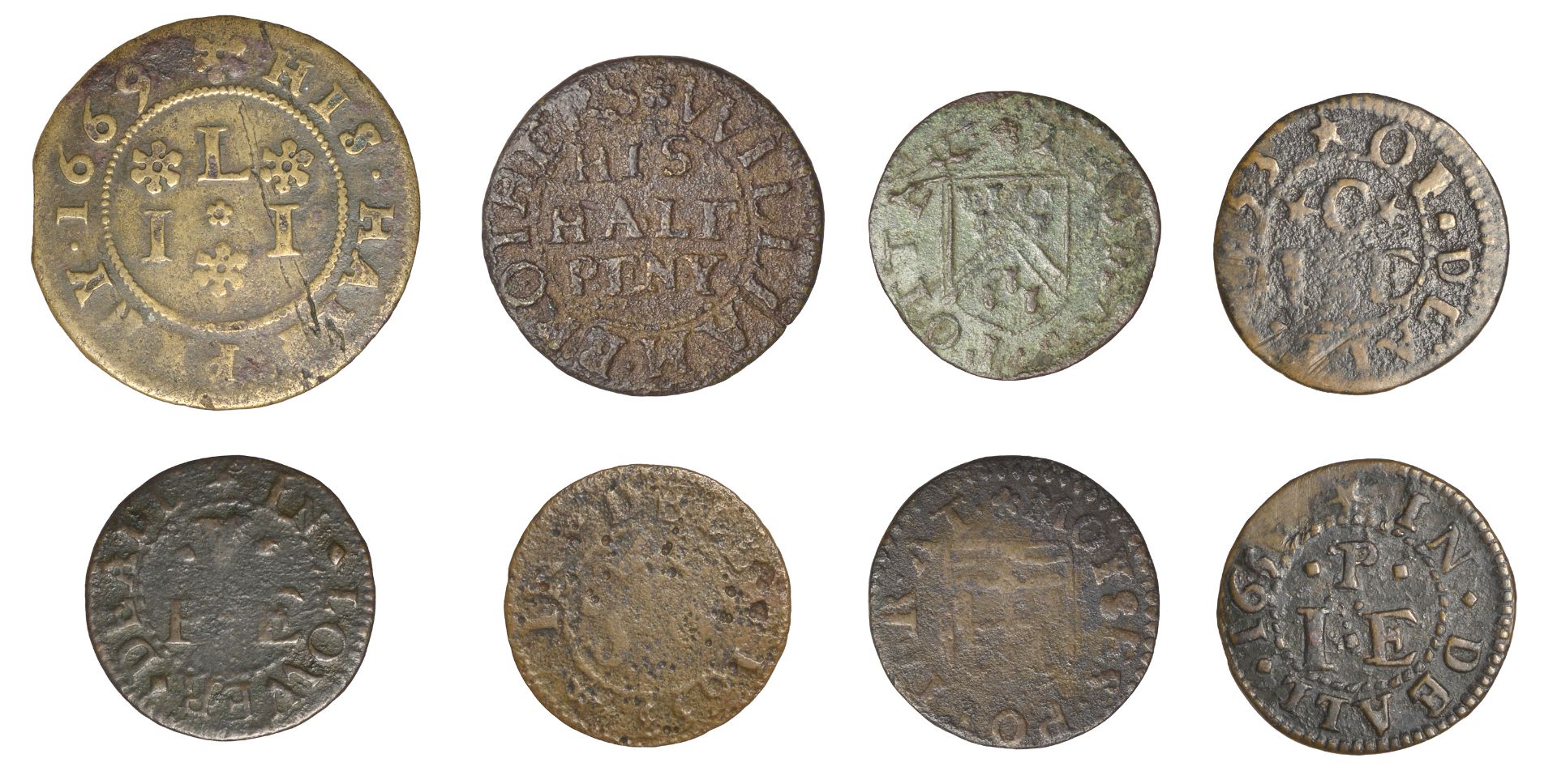 KENT, Deal, William Brothers, Halfpenny, 1669, 1.81g/6h (N 2471; BW. 145); James Coston, Far... - Image 2 of 2