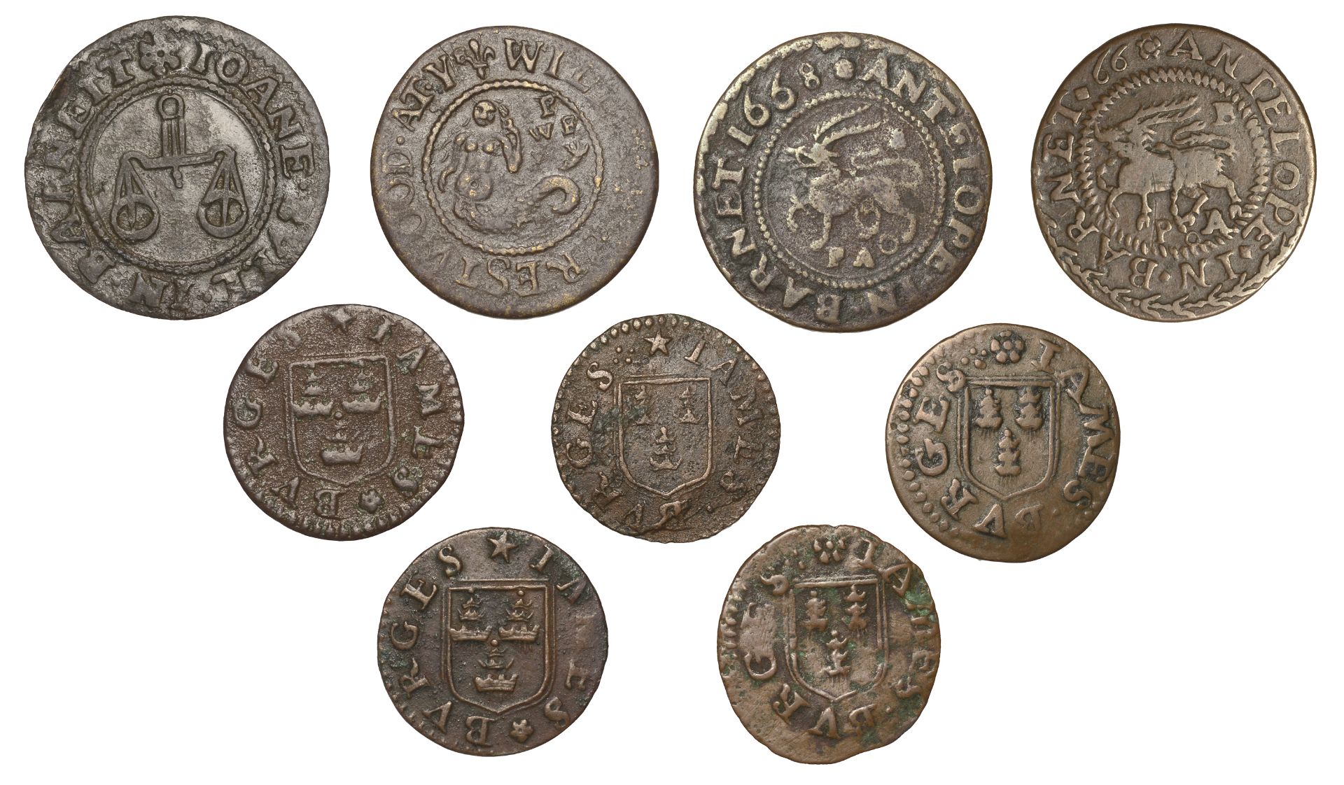 Barnet, Peeter Blackwell, Halfpence (2), [16]66, 2.07g/3h (N 2123, this piece; BW. 21), 1668...