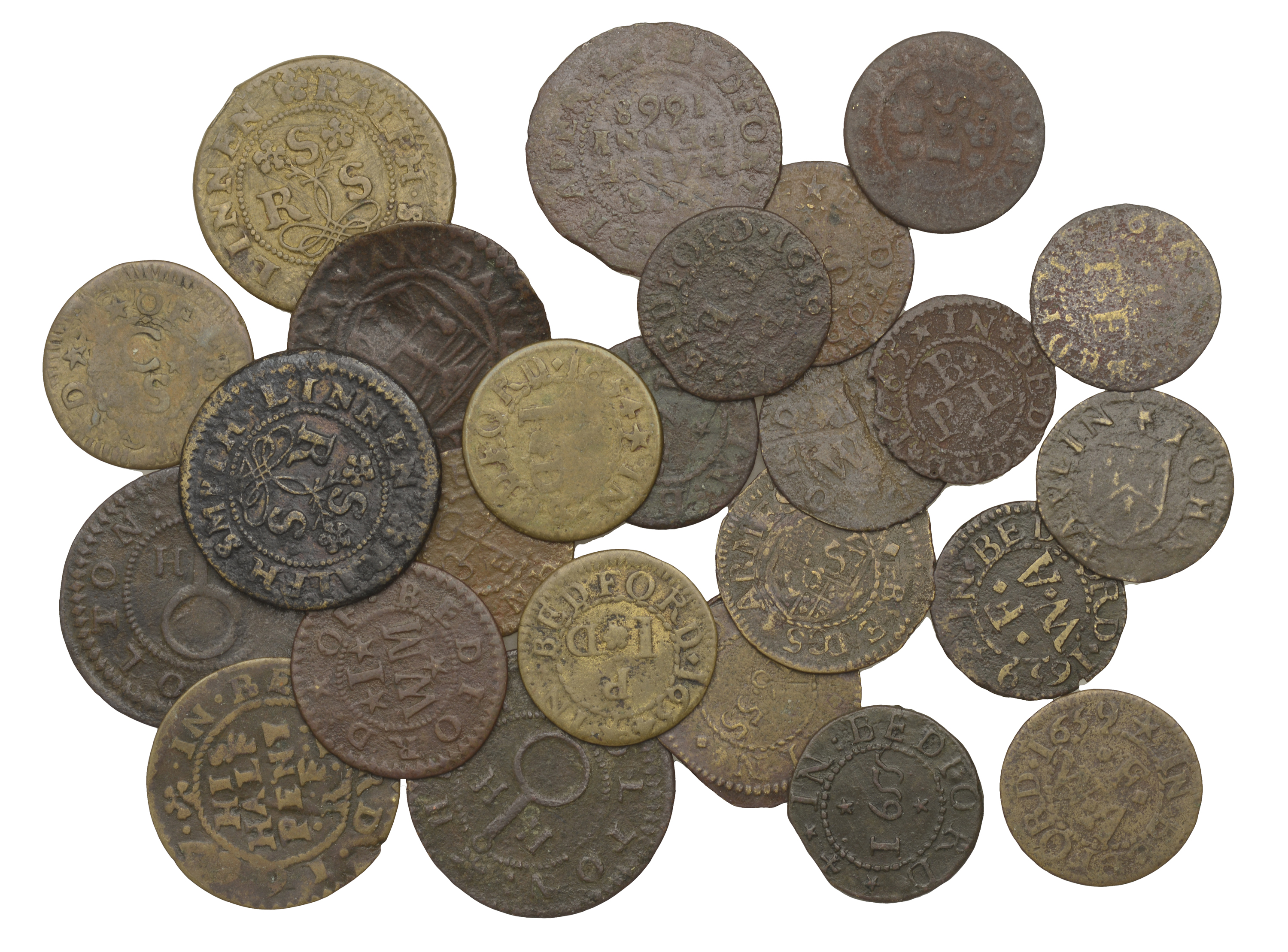 Bedford, Paull Bamforth, Farthing, 1665, 0.48g/12h (GO 4; N â€“; BW. 4); John Clarke, Farthing...