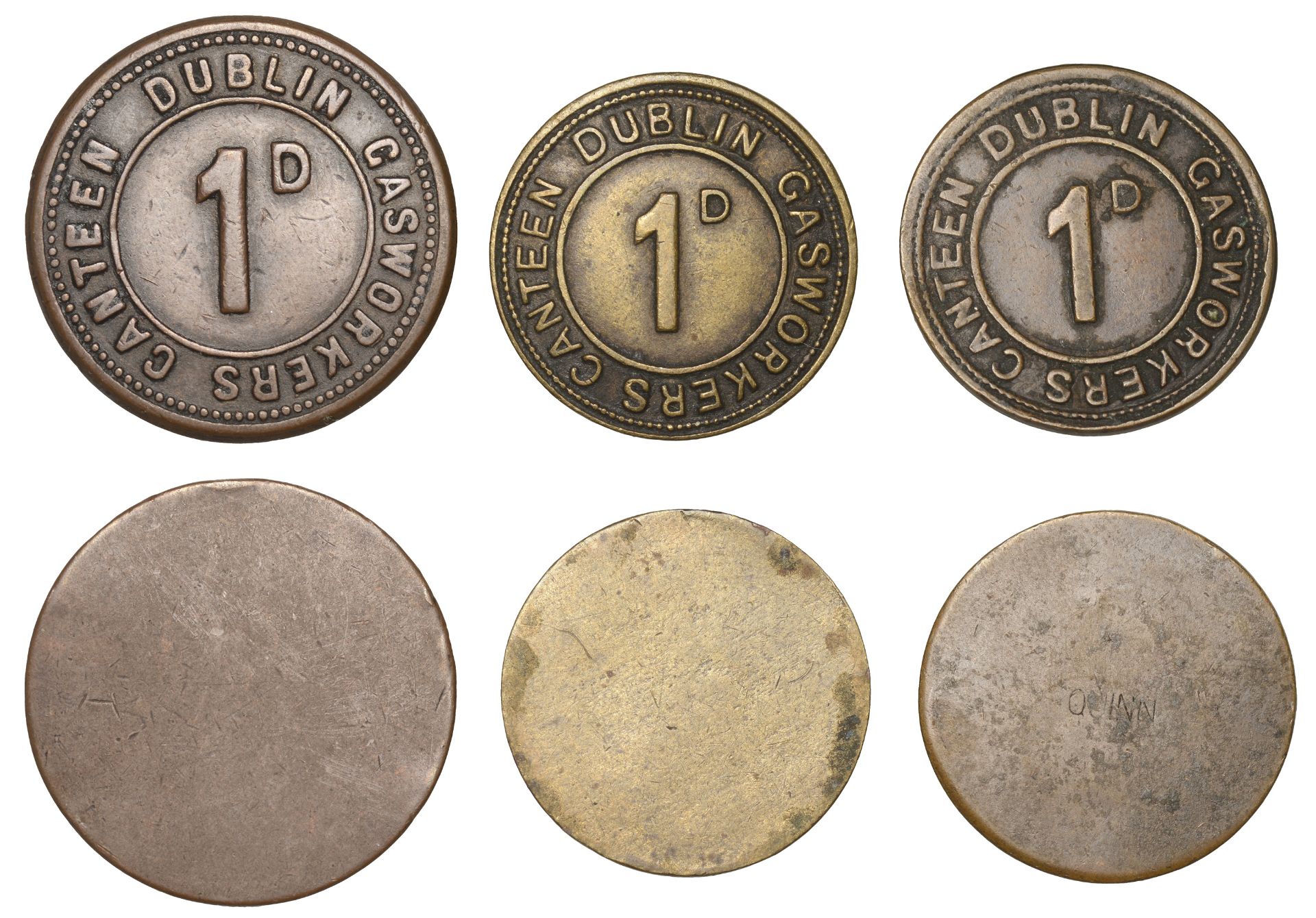 Miscellaneous Tokens and Checks, Co DUBLIN, Dublin, Dublin Gasworks Canteen, uniface Pennies...