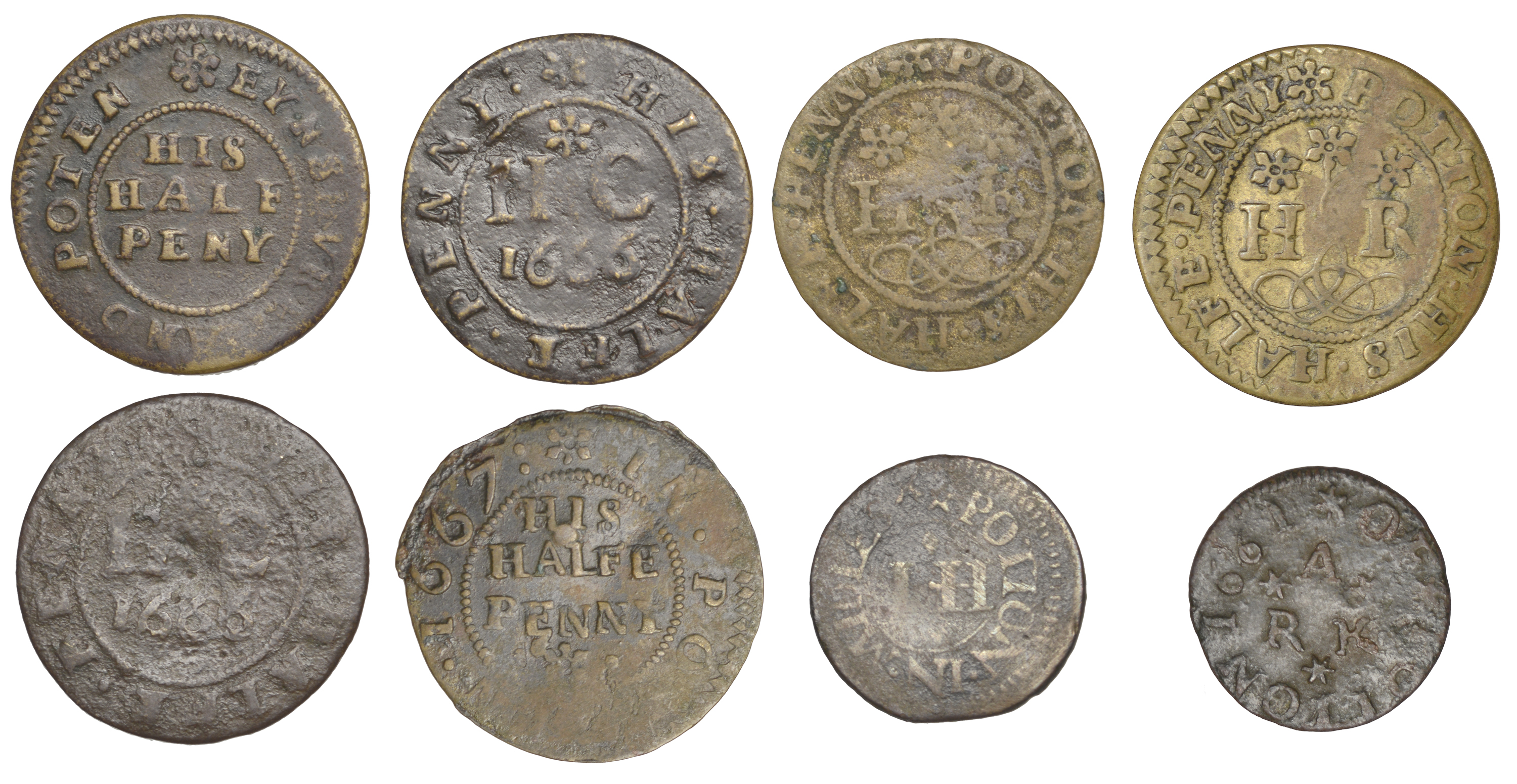 Potton, Richard Atkinson, Farthing, 1661, 0.88g/4h (GO 79; N 42; BW. 79); Hugh Conny, Halfpe... - Image 2 of 2