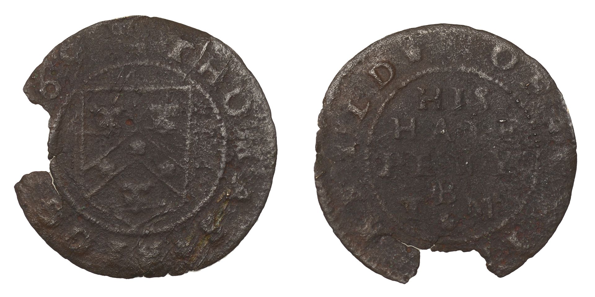 Chipperfield, Thomas Bigg, Halfpenny, 1669, 0.71g/9h (N 2173; BW. 81). Excavated and with pi...