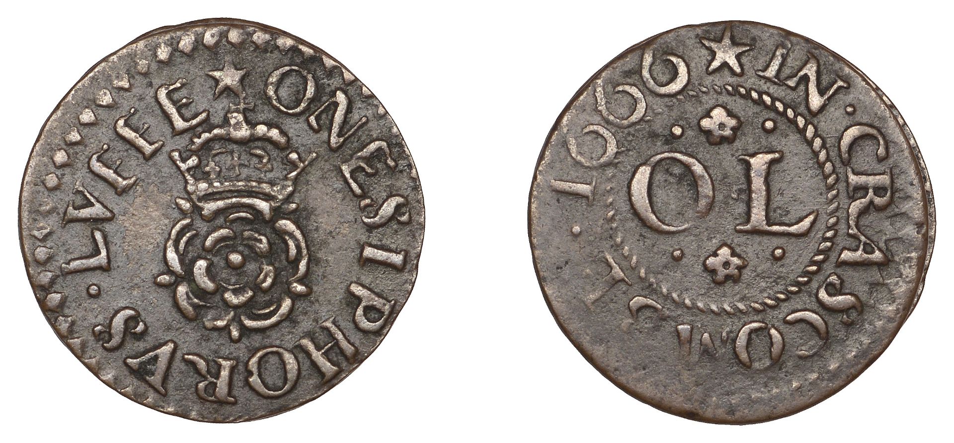 17th Century Tokens, SOMERSET, Croscombe, Onesiphorus Luffe, Farthing, 1666, 0.91g/9h (DY 24...