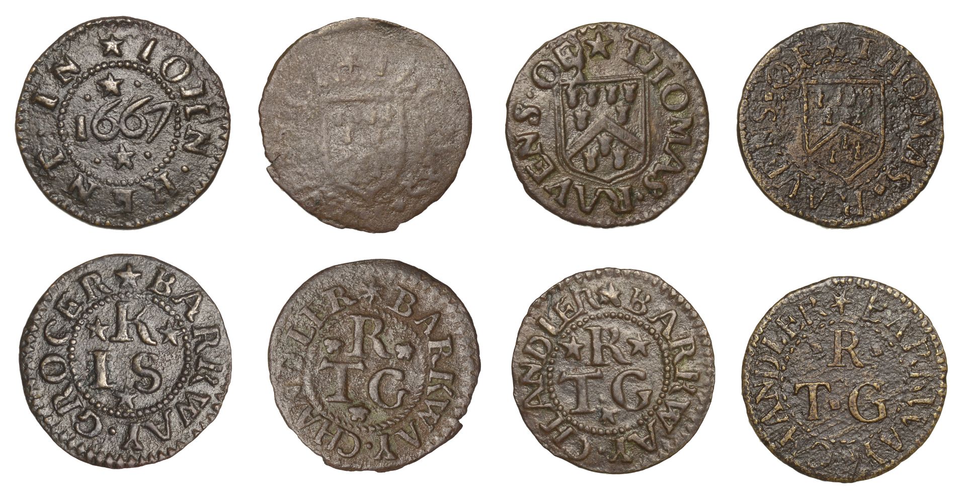 Barkway, John Kent, Farthing, 1667, 1.15g/6h (N 2109; BW. 17); Thomas Ravens, Farthings (3),...