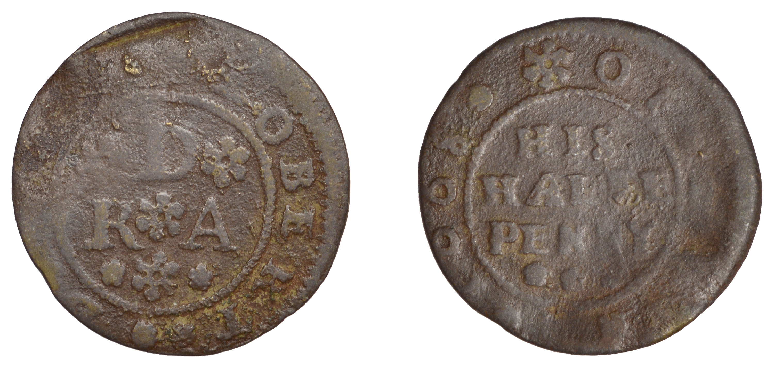 Upper Dean, Robert Day, Halfpenny, 1668, 1.55g/9h (GO 99; N â€“; BW. 99). Mediocre Â£15-Â£25