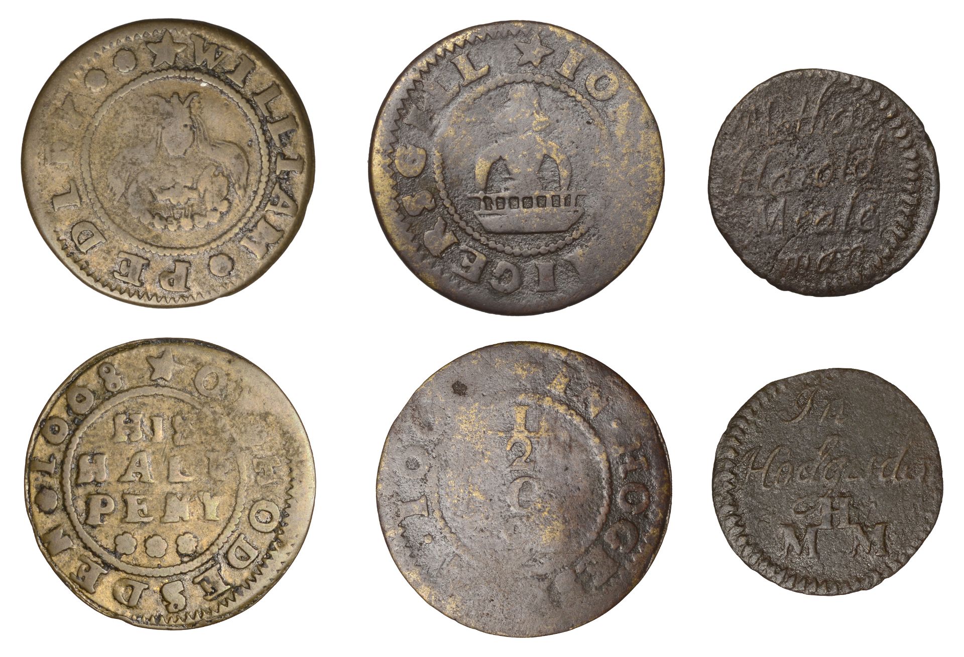 Hoddesdon, Matthew Harold, Farthing, 0.75g/12h (N 2226; BW. 129); William Pedley, Halfpenny,...