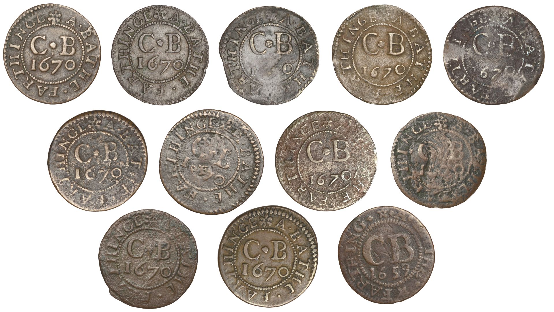 17th Century Tokens, SOMERSET, Bath, City Farthings (12), 1659, 2.05g/3h (DY 4:2; N 3947; BW... - Bild 2 aus 2