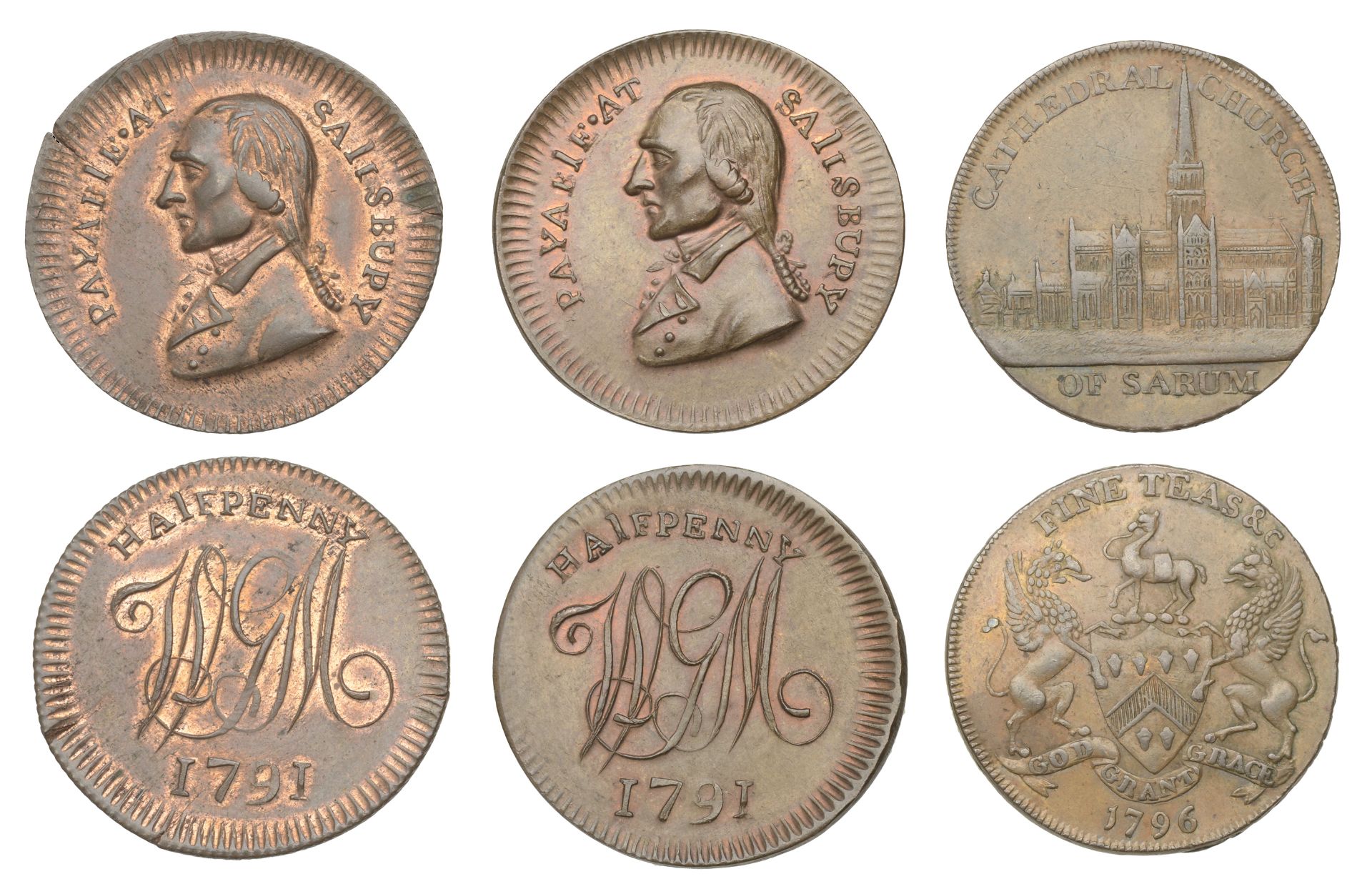 18th Century Tokens, WILTSHIRE, Salisbury, John and Thomas Sharpe, Halfpenny, 1796, 10.82g/6...