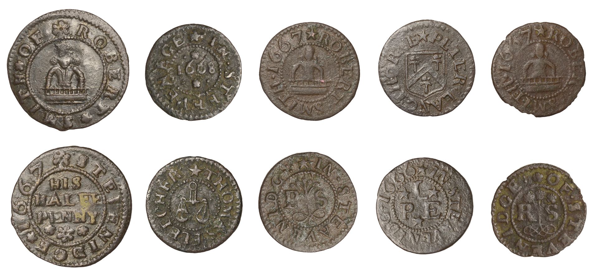 Stevenage, Thomas Fletcher, Farthing, 1668, 0.88g/6h (N 2270; BW. 187); Peter Langtherne, Fa...