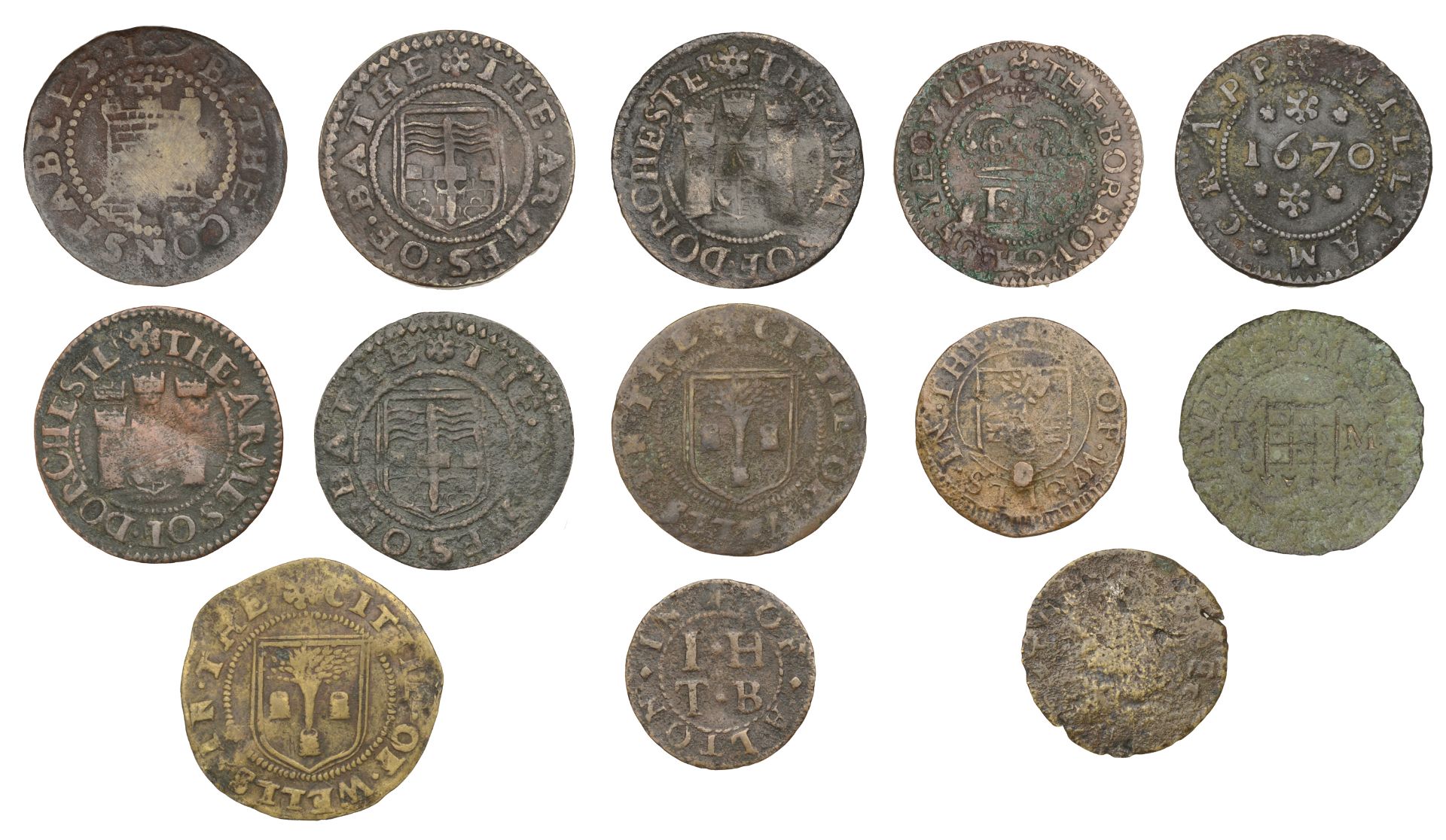 17th Century Tokens, DORSET, Dorchester, Borough Farthings, 1669 (2), 2.53g/12h (N 887; BW....