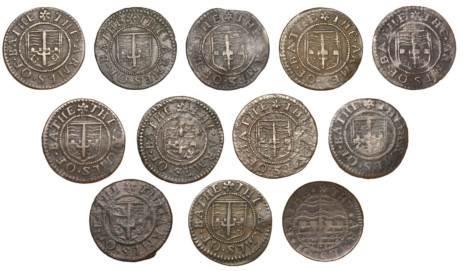 17th Century Tokens, SOMERSET, Bath, City Farthings (12), 1659, 2.05g/3h (DY 4:2; N 3947; BW...