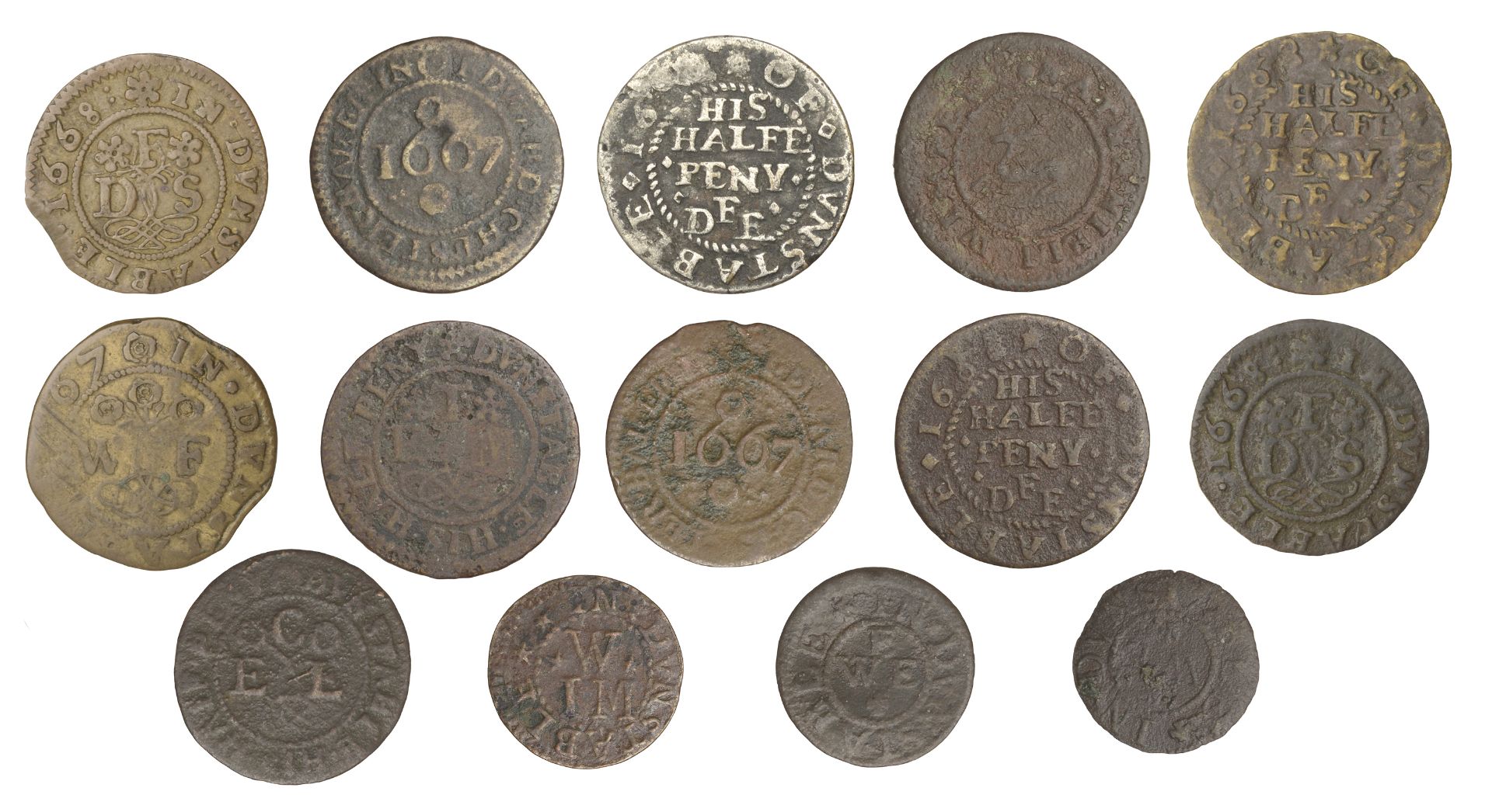 Dunstable, Edward Chester, Halfpence, 1667 (3), 2.13g/6h, 1.58g/6h, 1.37g/6h (all GO 36; N 2... - Image 2 of 2