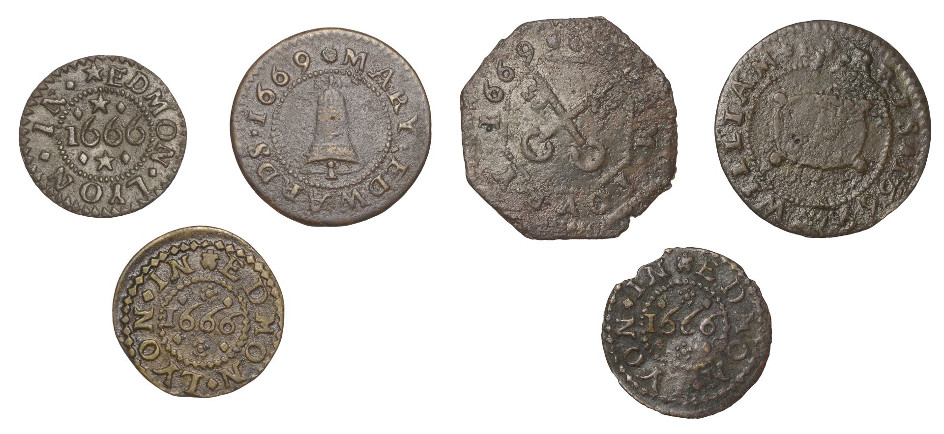 Buntingford, Mary Edwards, Halfpenny, 1669, 1.85g/3h (N 2156; BW. 64); William Ferris, Halfp...