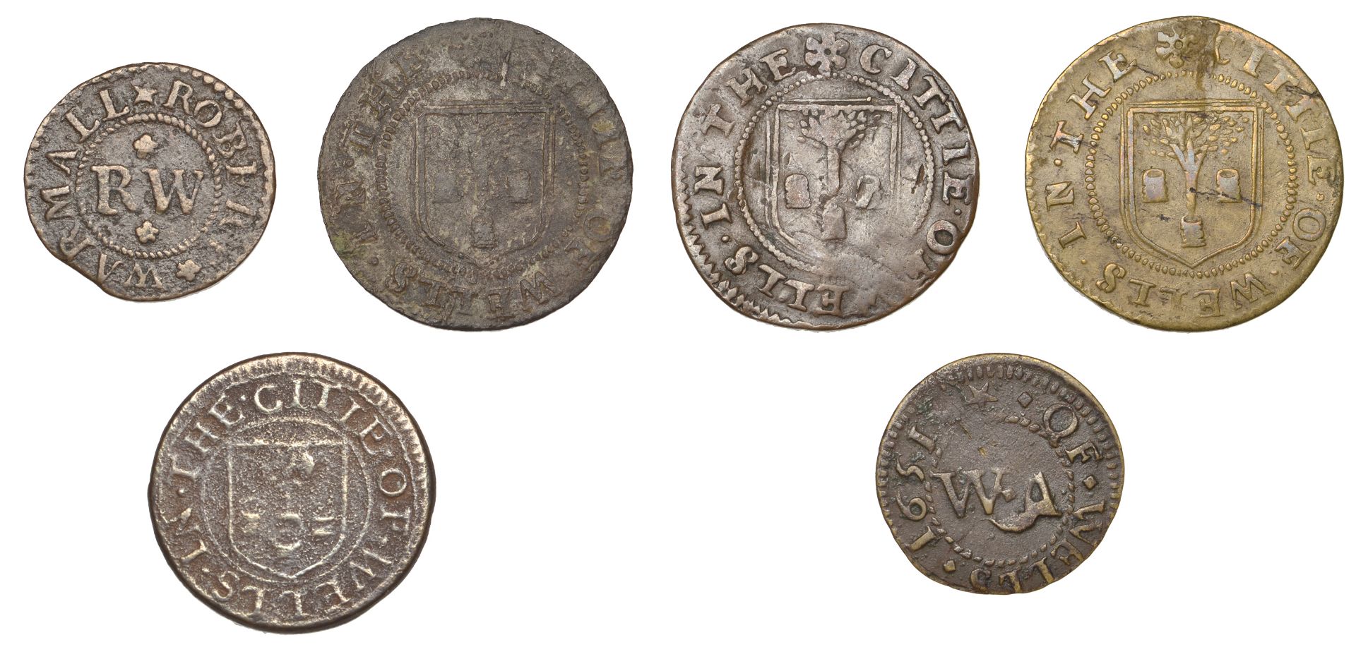 17th Century Tokens, SOMERSET, Wells, City Farthings (4), 1657, 2.61g/6h (DY 65:2; N 4158; B...