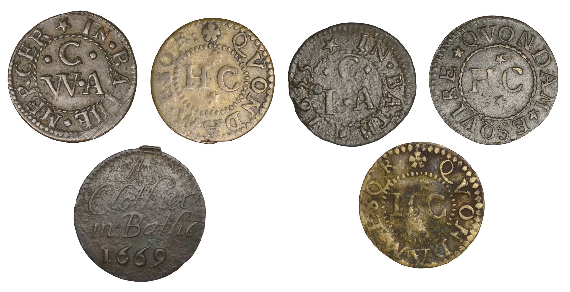 17th Century Tokens, SOMERSET, Bath, Henry Chapman, Farthings (3), reads henery, 1.06g/12h (... - Bild 2 aus 2