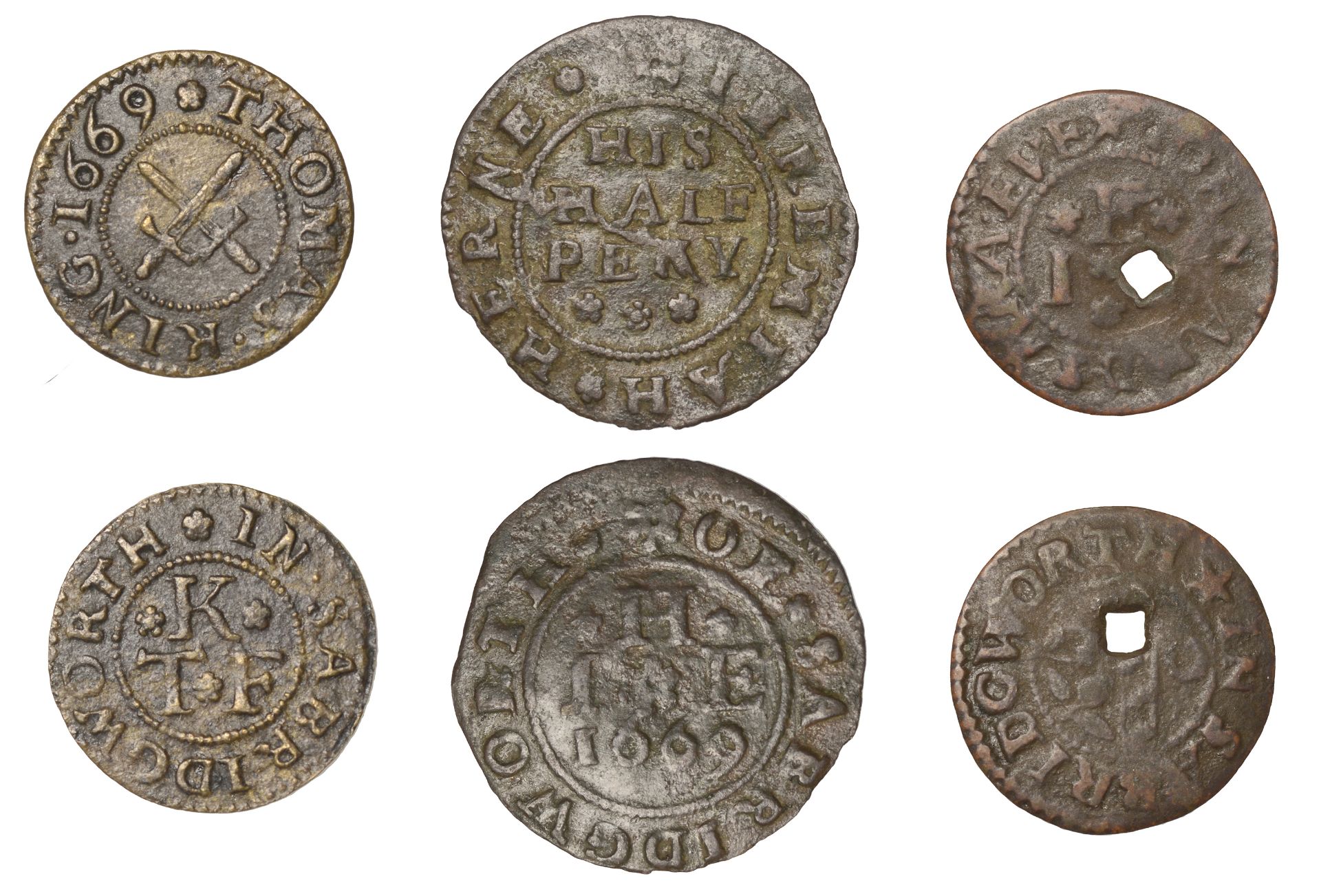 Sawbridgeworth, John and Sara Eve, Farthing, 0.86g/9h (N â€“; D 179A); Jeremiah Herne, Halfpen...