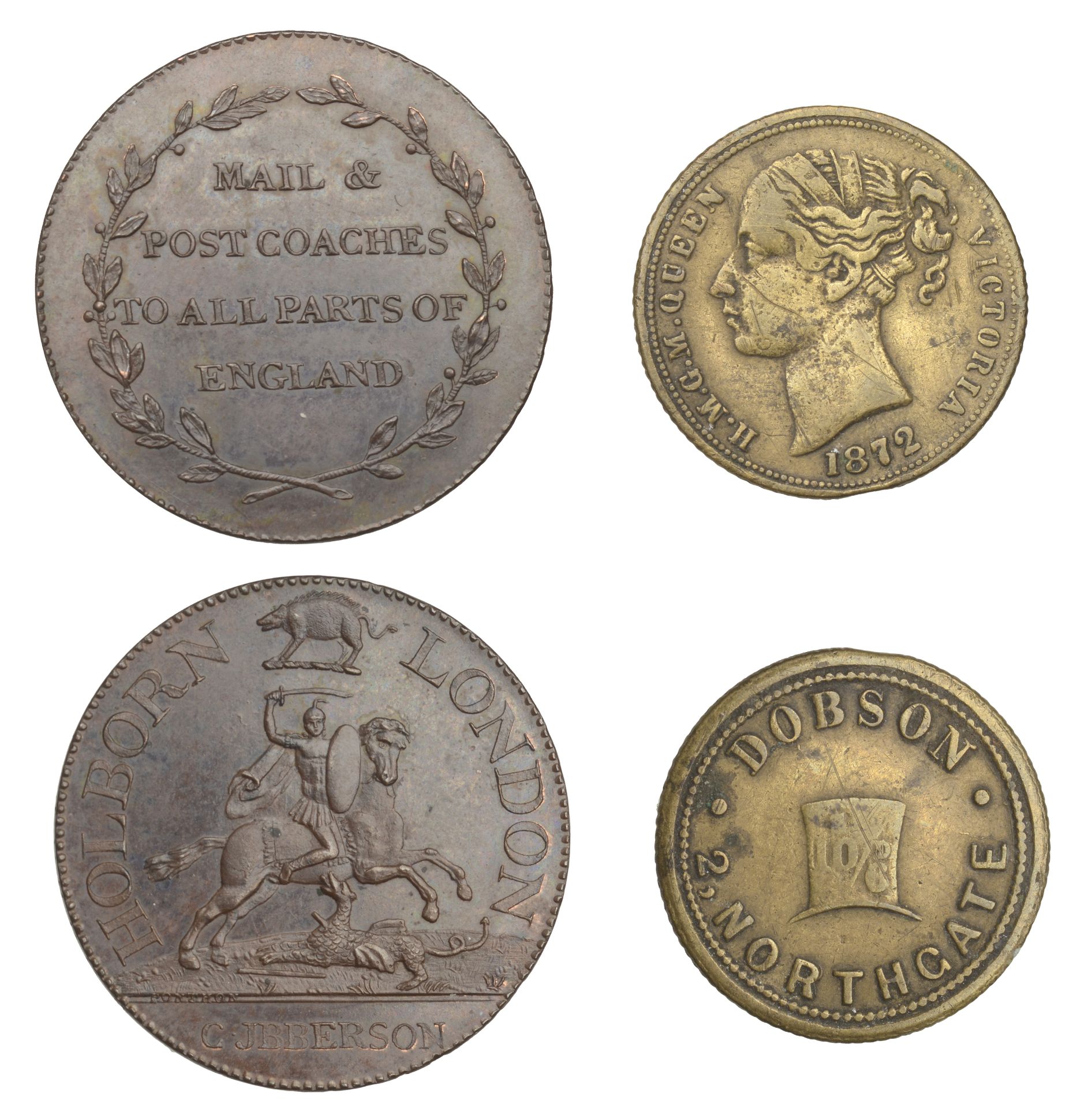 18th Century Tokens, LONDON, High Holborn, Christopher Ibberson, Halfpenny, large boar, 9.90...