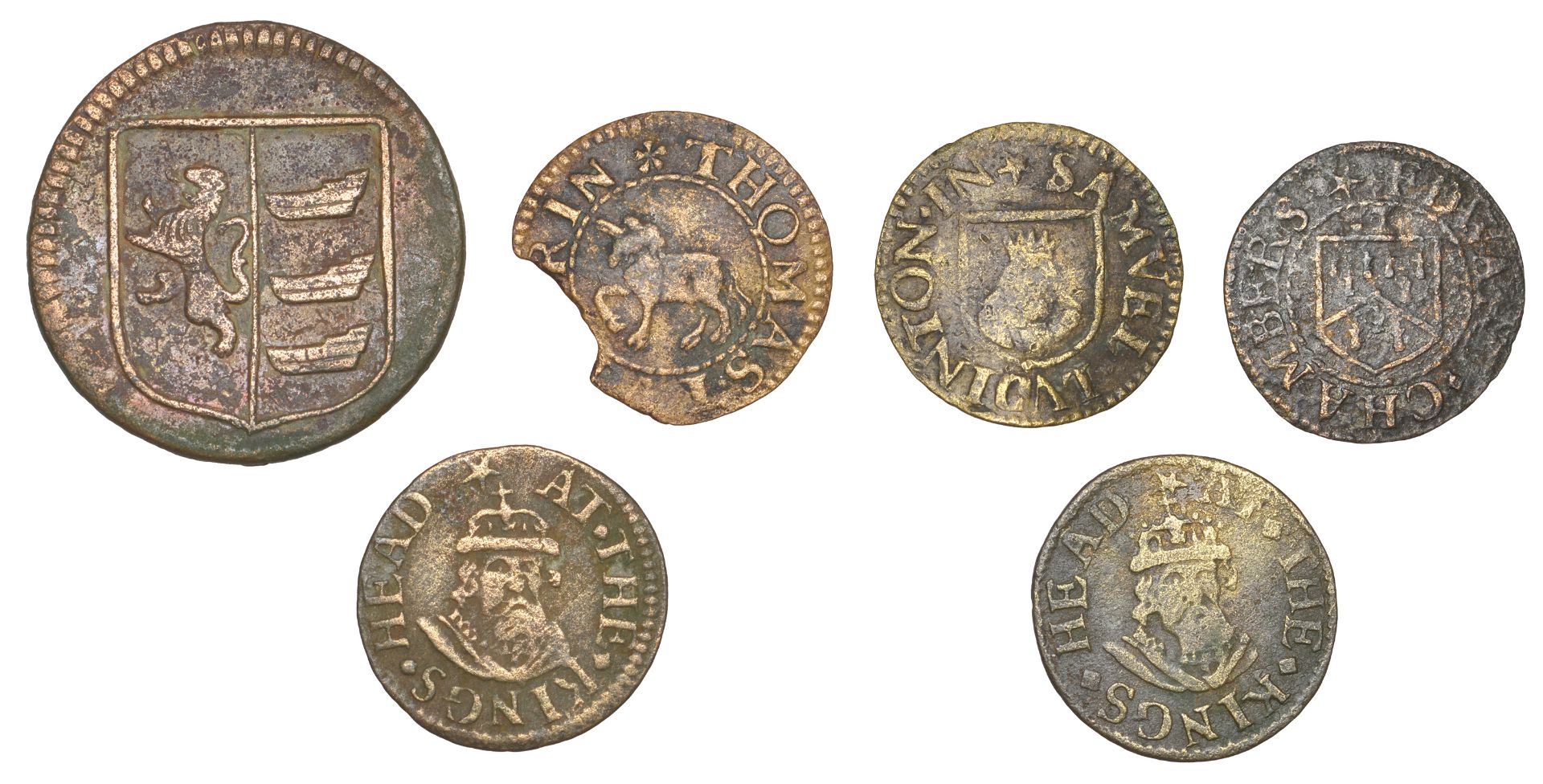 17th Century Tokens, KENT, Deptford, N.D.L. at the kings head, Farthings, 1649 (2), 0.85g/6h...