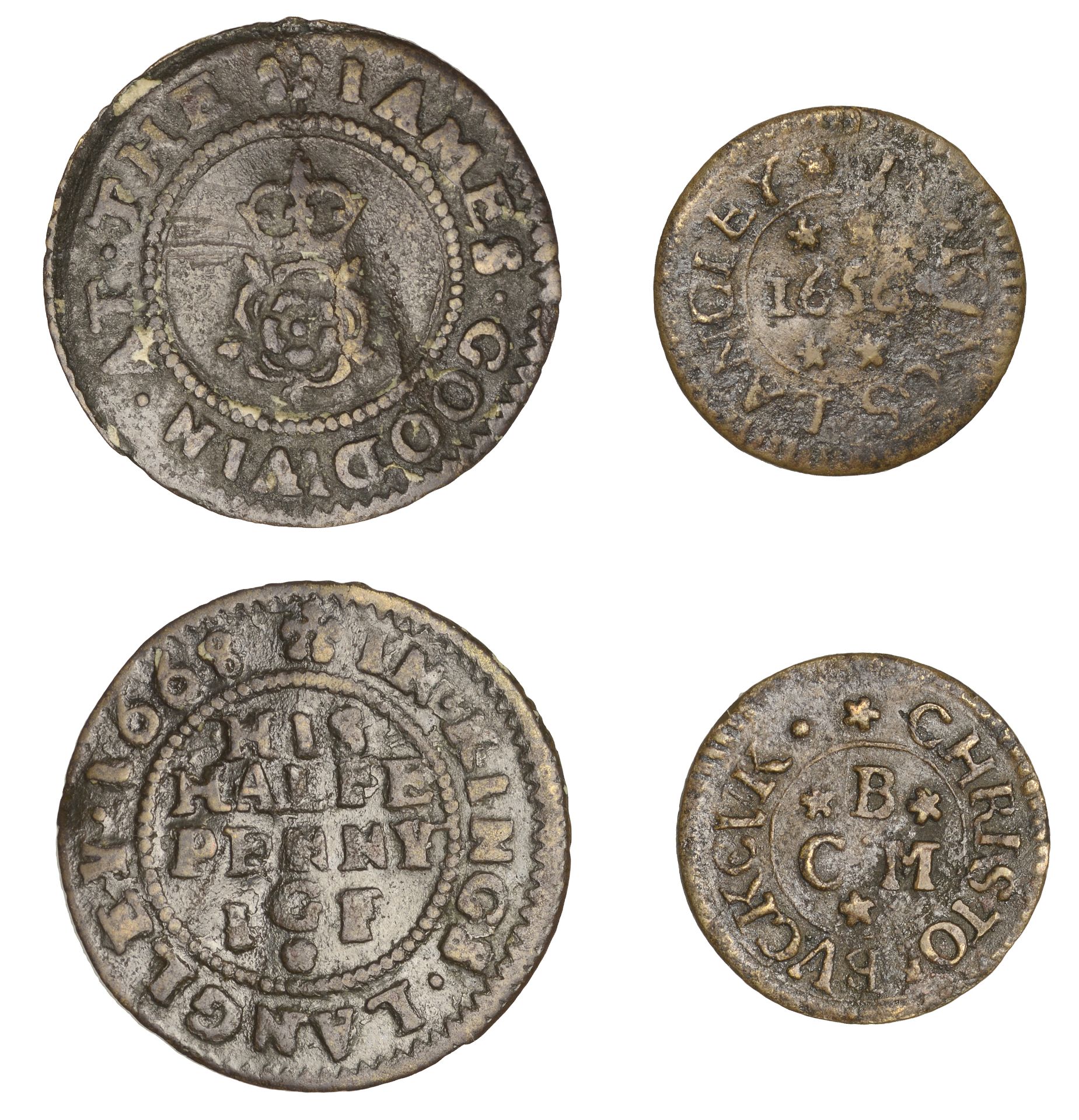 Kings Langley, Christor. Buckcuk, Farthing, 1656, 1.21g/6h (N 2229; BW. 134); James Goodwin,...