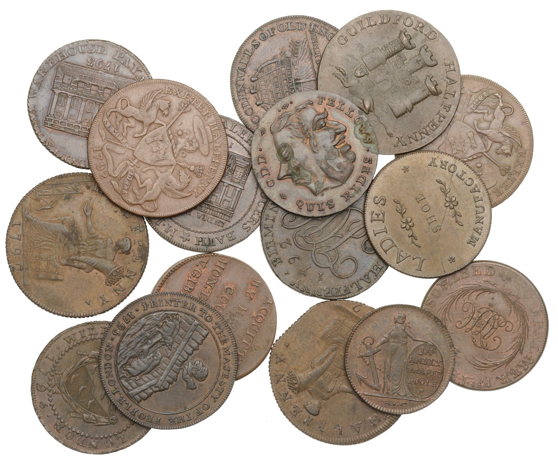 18th Century Tokens, DORSET, Poole, James Bayly, Farthing, 1795, 4.01g/6h (DH 10); LONDON, J...