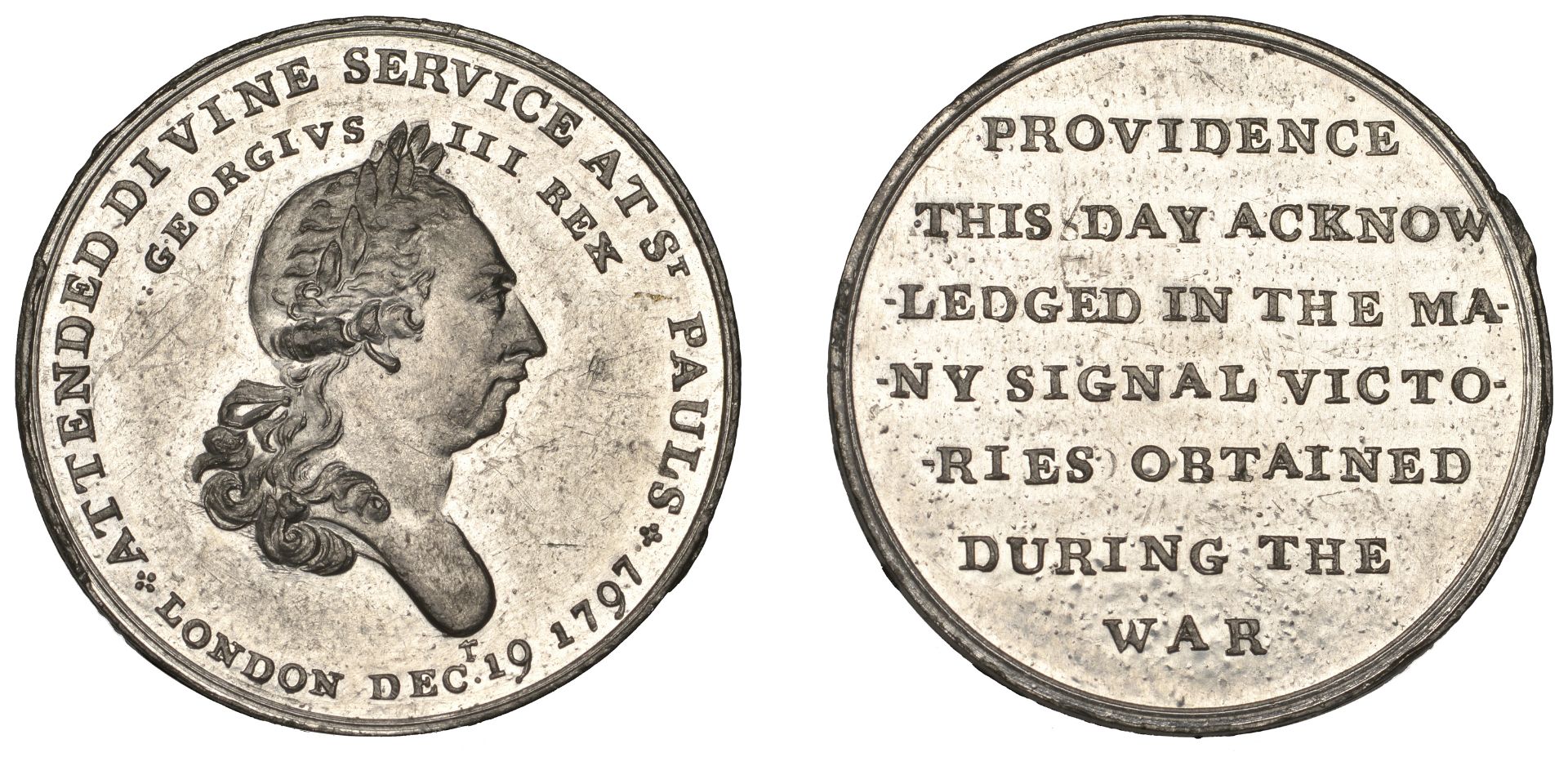 Historical Medals, Naval Thanksgiving at St Paul's, 1797, a white metal medal, unsigned, bus...