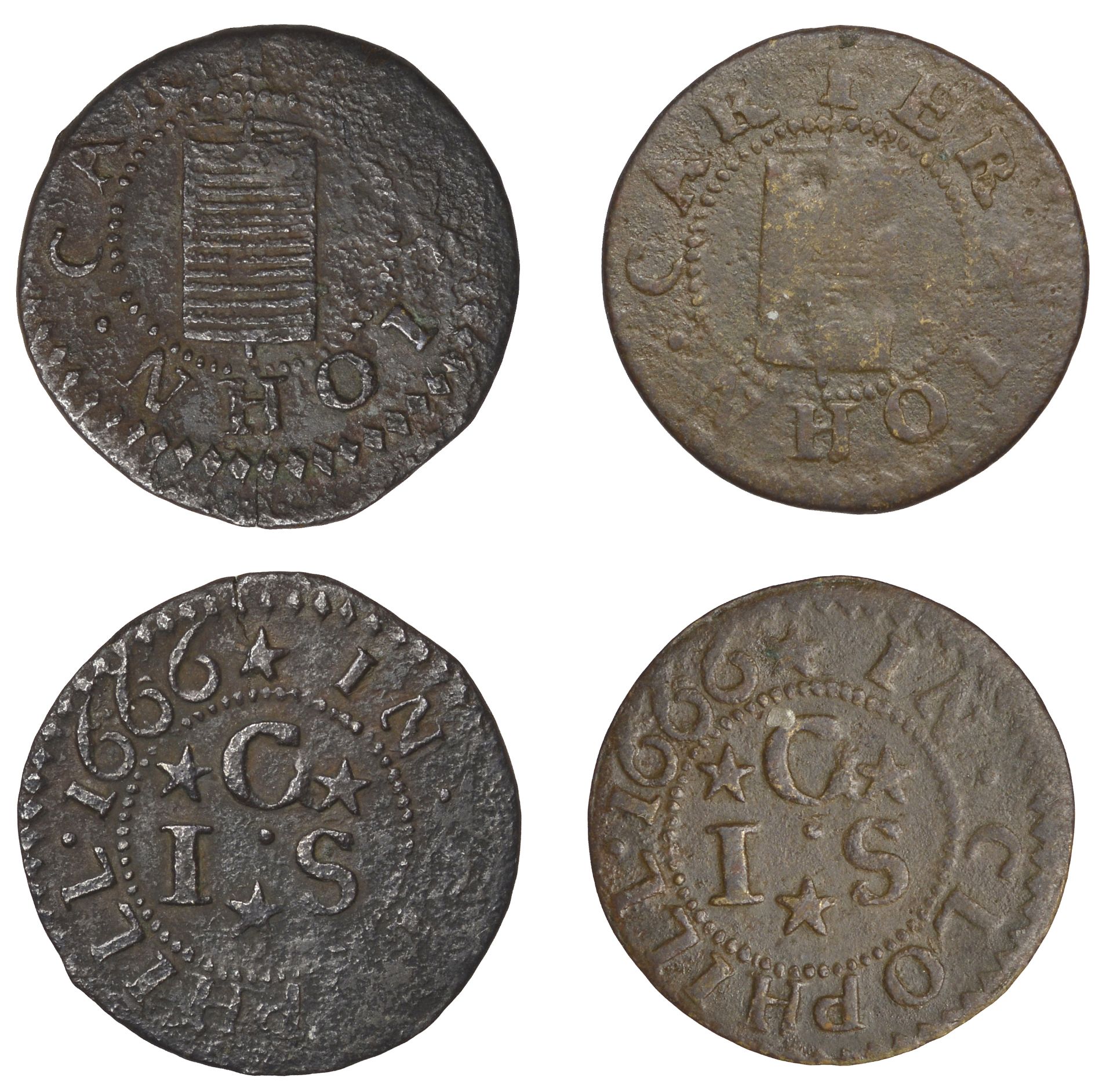 Clophill, John Carter, Farthings, 1666 (2), 1.43g/9h, 0.92g/9h (both GO 29; N 23; BW. 29) [2...