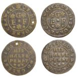 Husbourne Crawley, Edmund Greene, Halfpence, 1668 (2), 1.93g/9h, 1.48g/9h (both GO 58; N 33;...