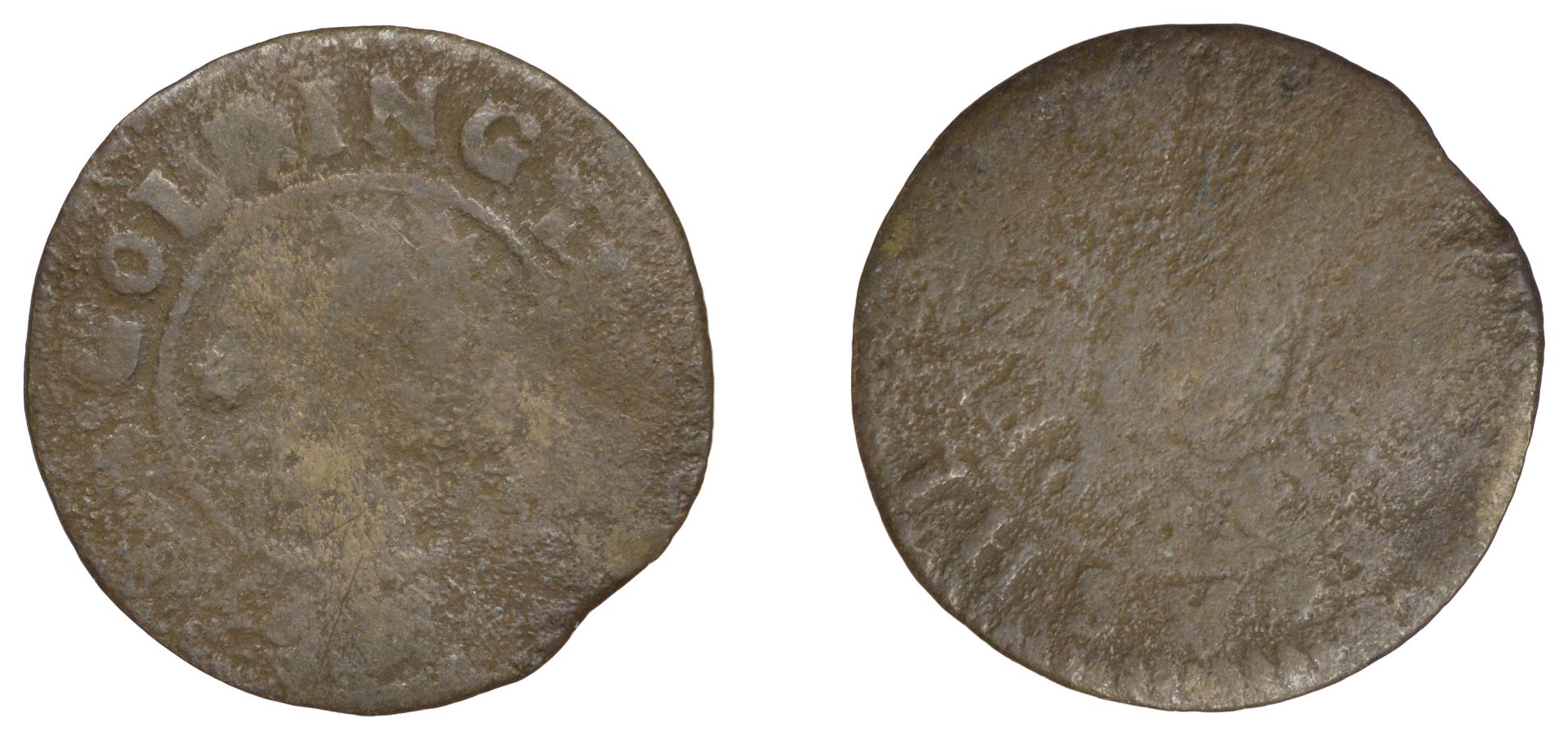 Goldington, Gilbert Ashley, Halfpenny, 1668, 1.16g/12h (GO 47; N â€“; BW. 47). Worn but very r...