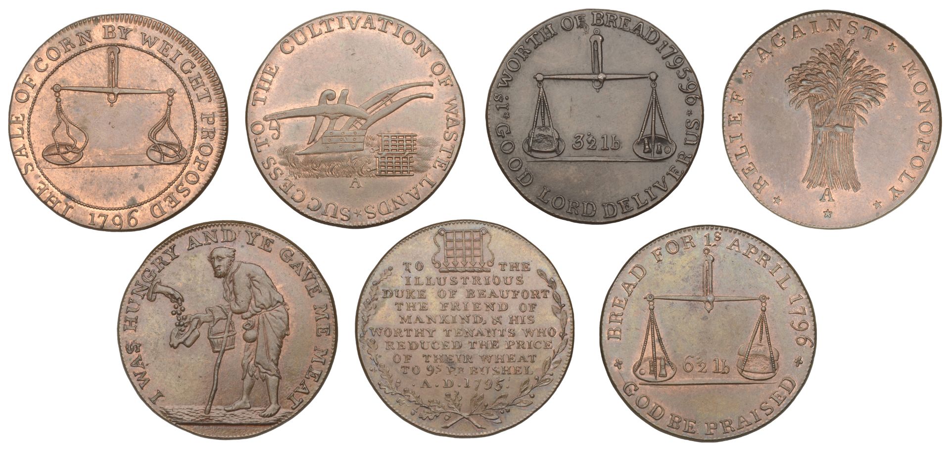 18th Century Tokens, GLOUCESTERSHIRE, Badminton, Kempson's mule Halfpence (7), ship, revs. b... - Image 2 of 2