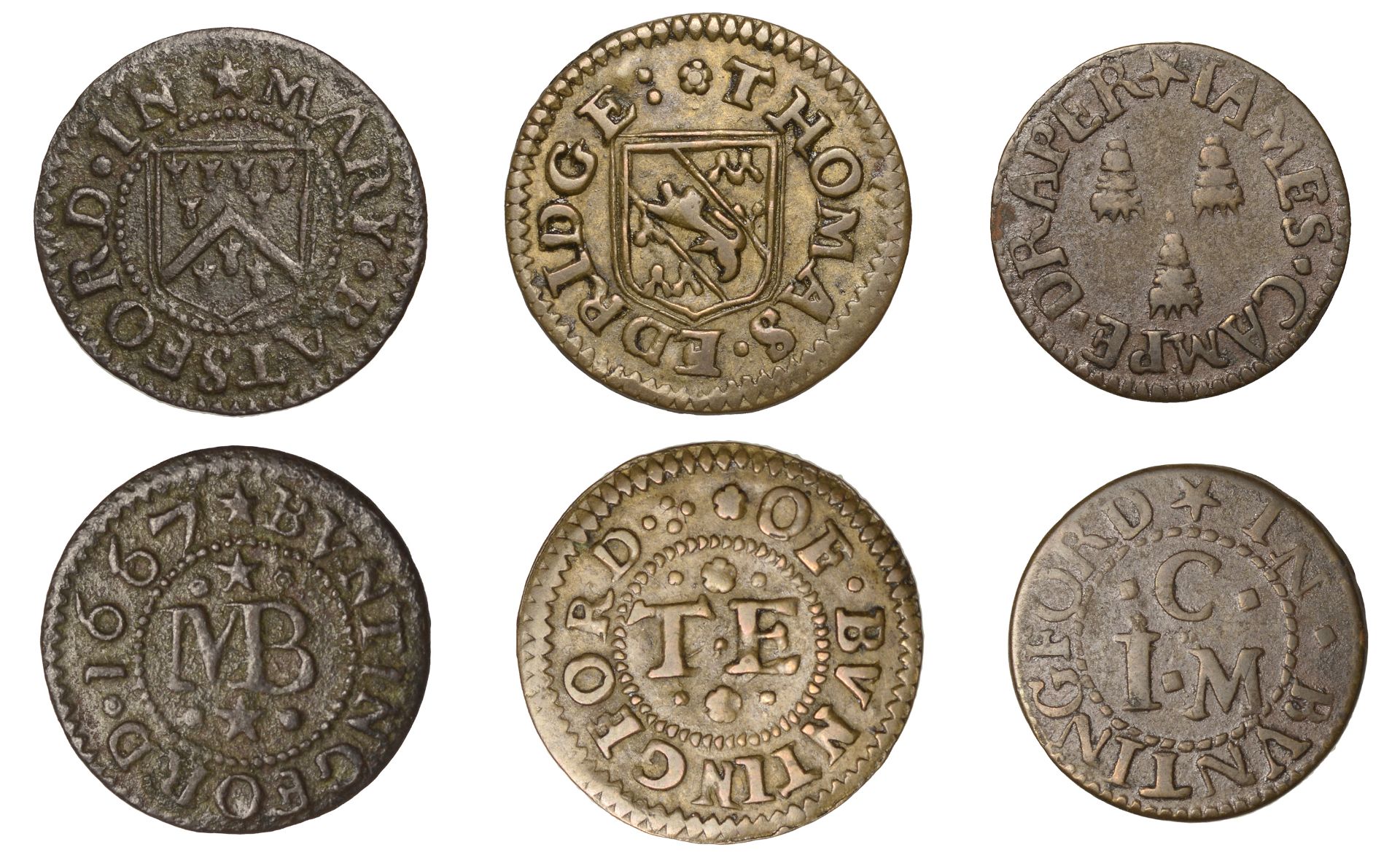 Buntingford, Mary Batsford, Farthing, 1667, 0.87g/12h (N 2153; BW. 61); James Campe, Farthin...