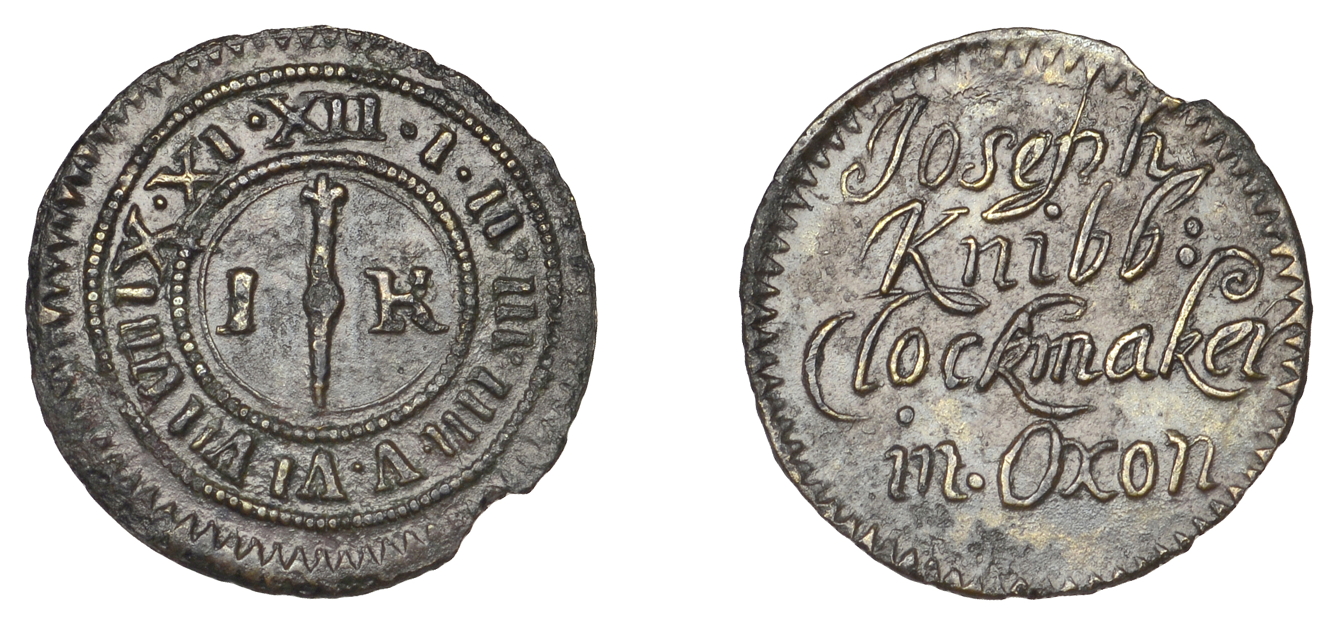 17th Century Tokens, OXFORDSHIRE, Oxford, Joseph Knibb, Farthing, 0.54g/6h (N 3702; BW. 151)...