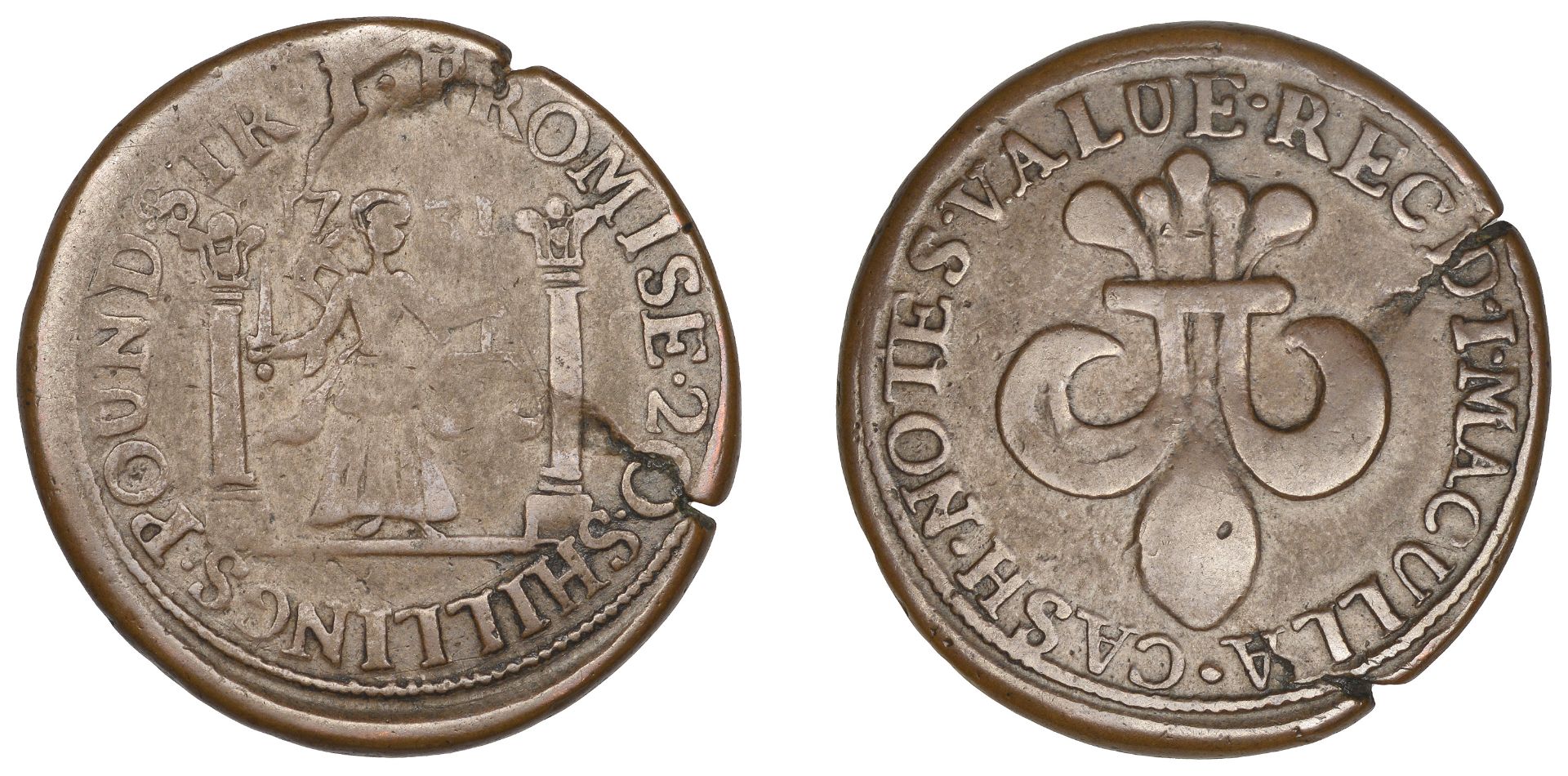 18th Century Tokens, Co DUBLIN, Dublin, James Maculla, Penny, 1731, fleur-de-lis, rev. Justi...