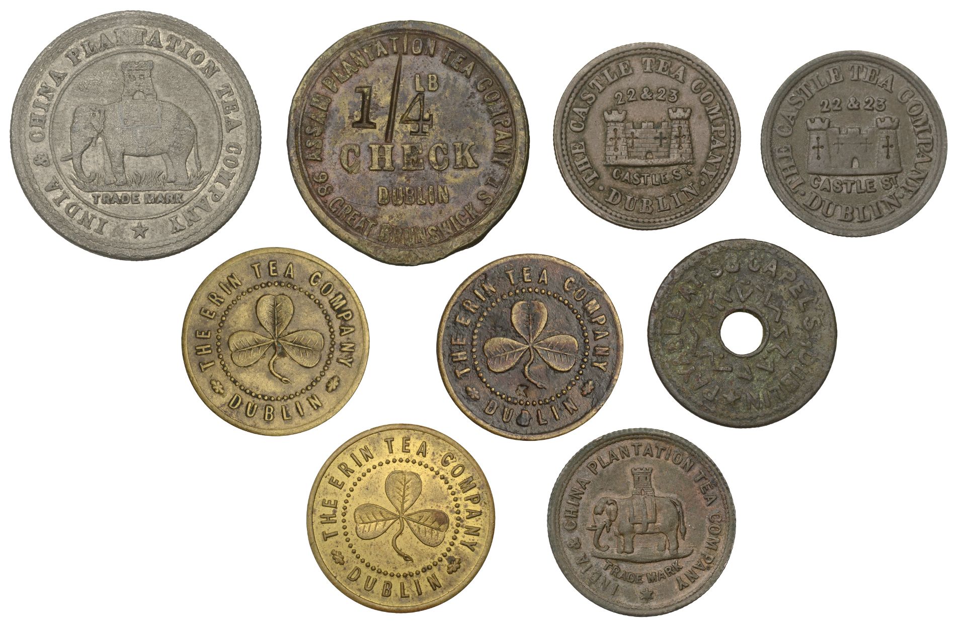 Miscellaneous Tokens and Checks, Co DUBLIN, Dublin, Assam Plantation Co, brass Quarter-Pound...