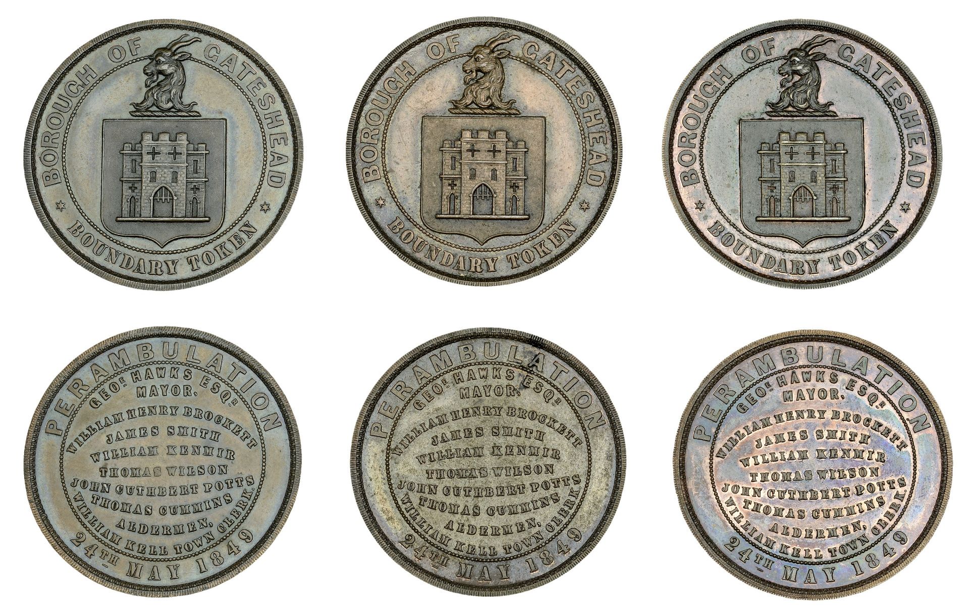 Co DURHAM, Gateshead, 1849 (3), all copper, from the same dies as previous, edges plain, all...