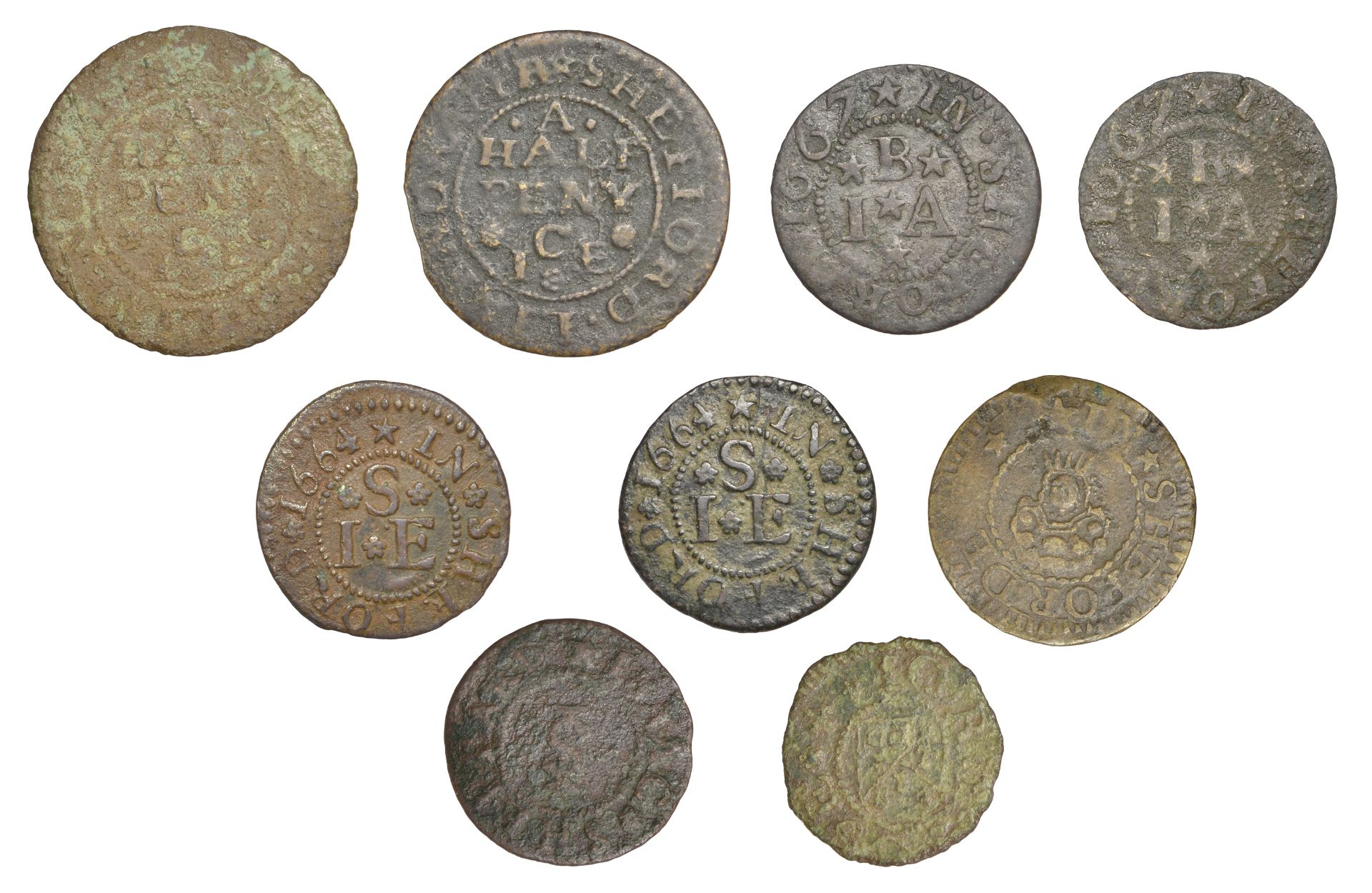 Shefford, Joseph Boulstred, Farthings, 1667 (2), 0.84g/9h, 0.62g/3h (both GO 84; N 46; BW. 8...